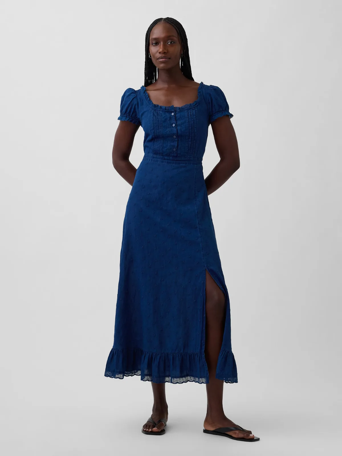 Embroidered Puff-Sleeve Maxi Dress by Gap