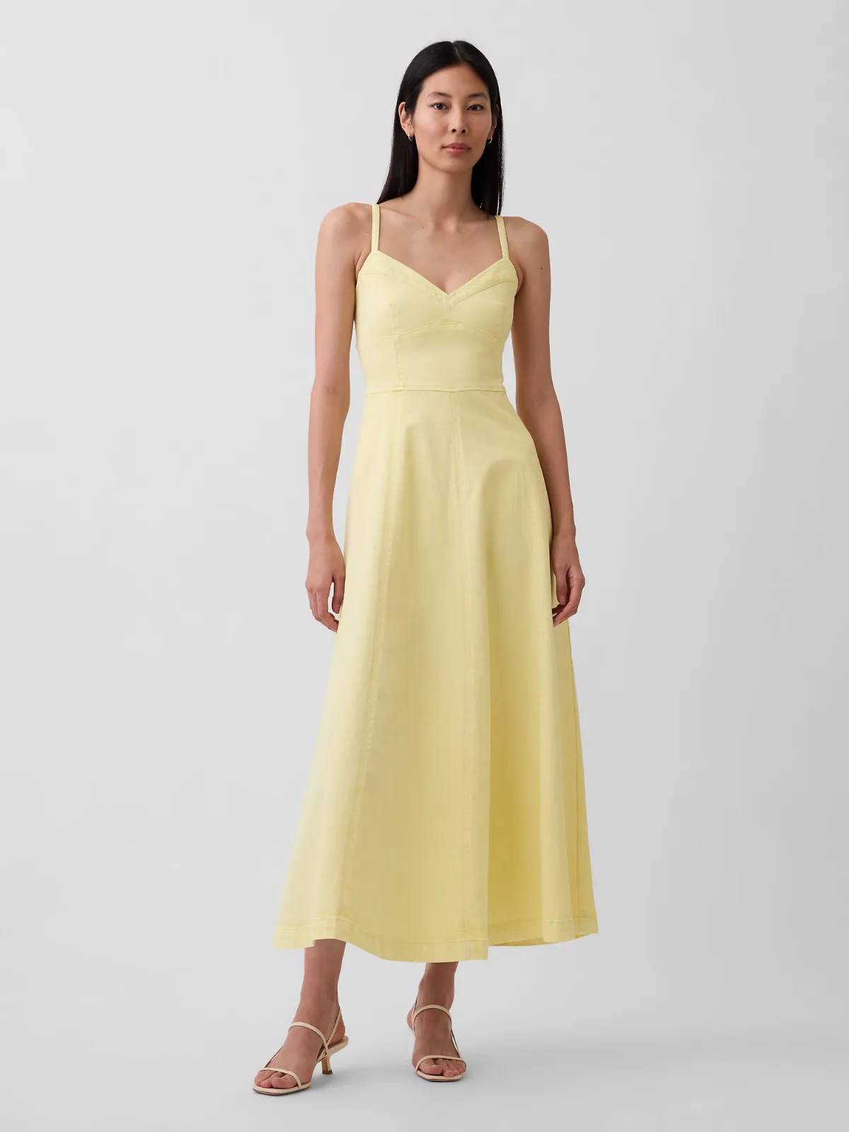Denim Seamed Corset Maxi Dress