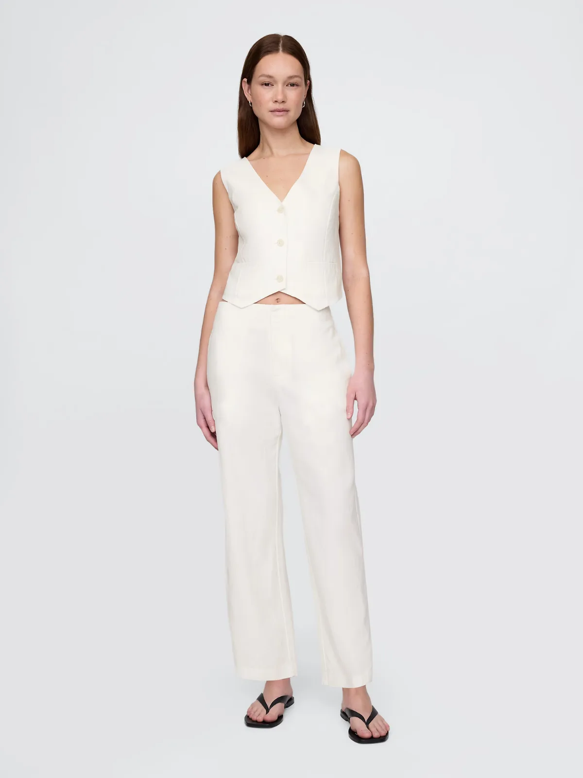 Linen-Blend Relaxed Straight Ankle Pants