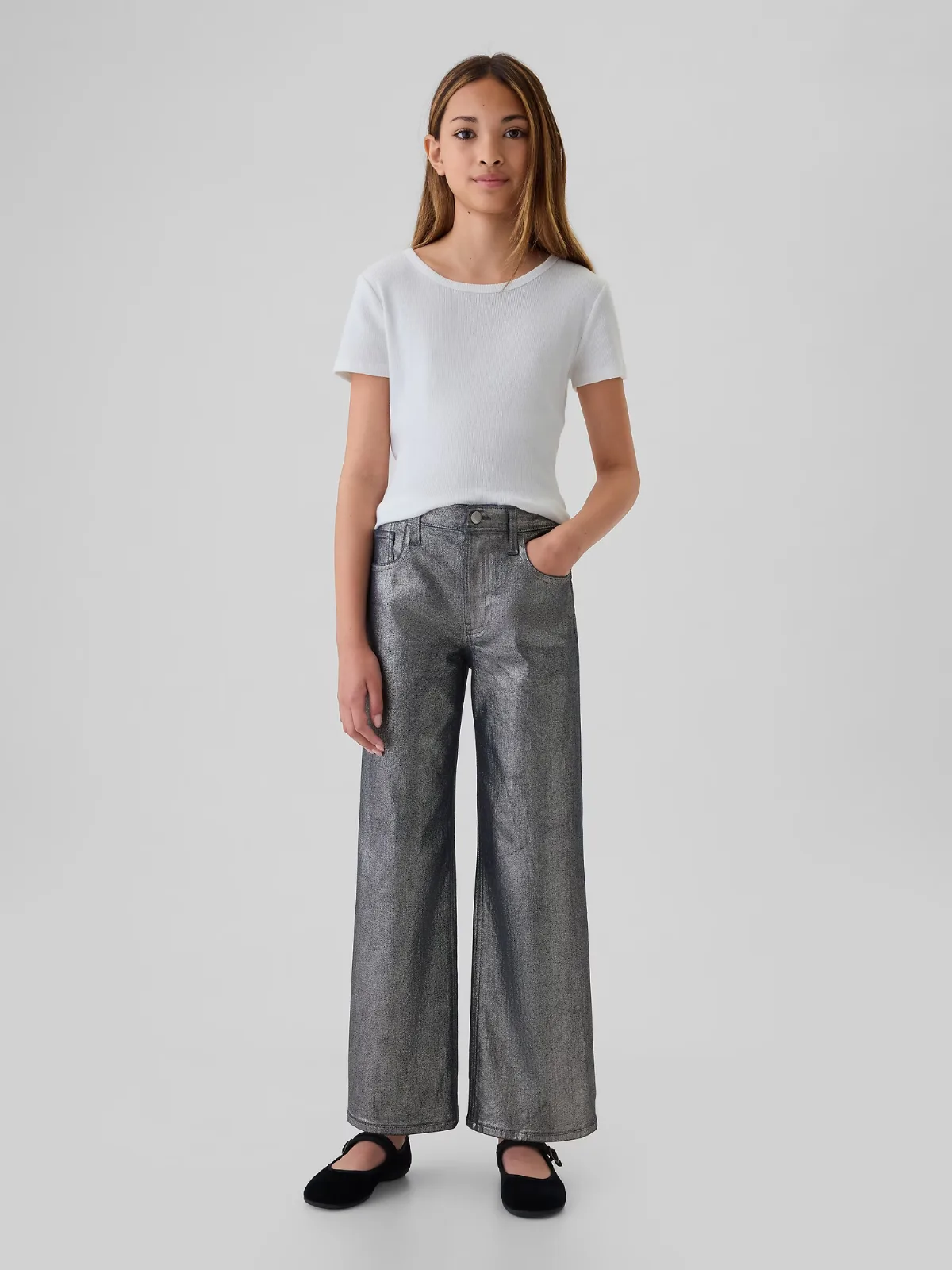 Low Rise Stride Wide-Leg Foil Jeans by Gap