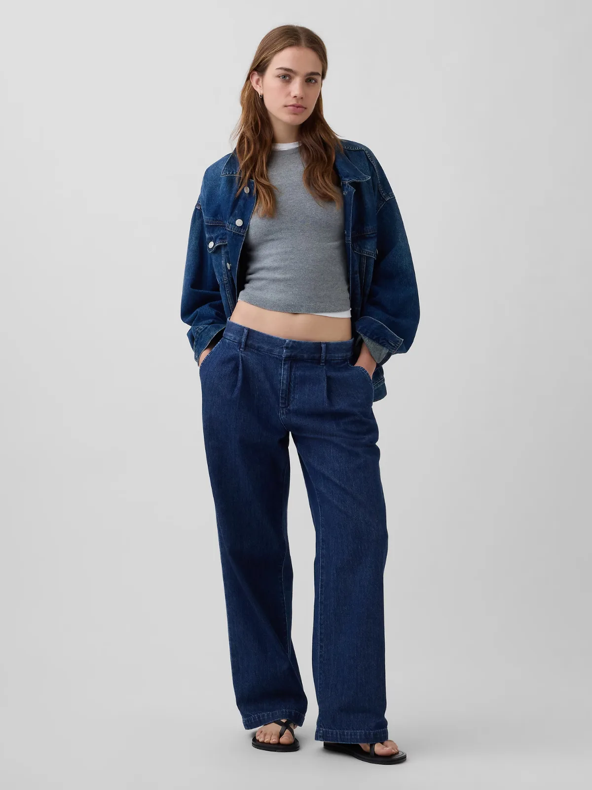 365 Low Rise Denim Pleated Trousers by Gap