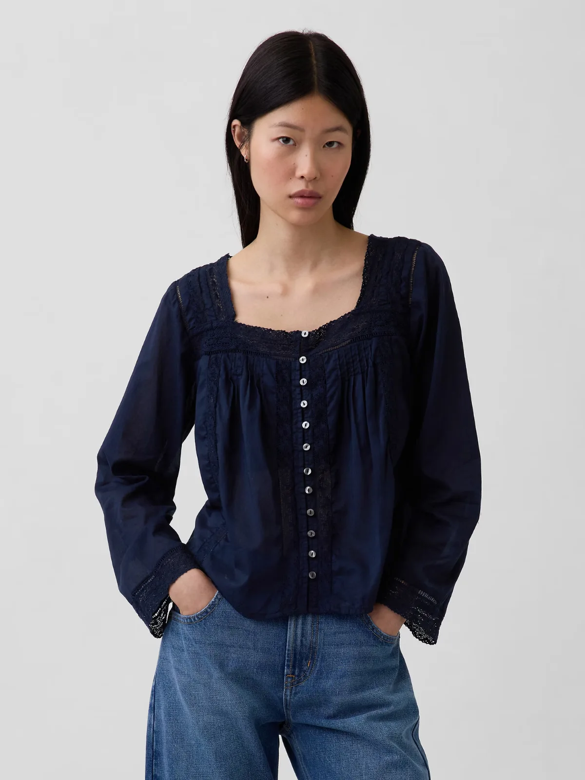 Lace-Trim Square-Neck Top by Gap