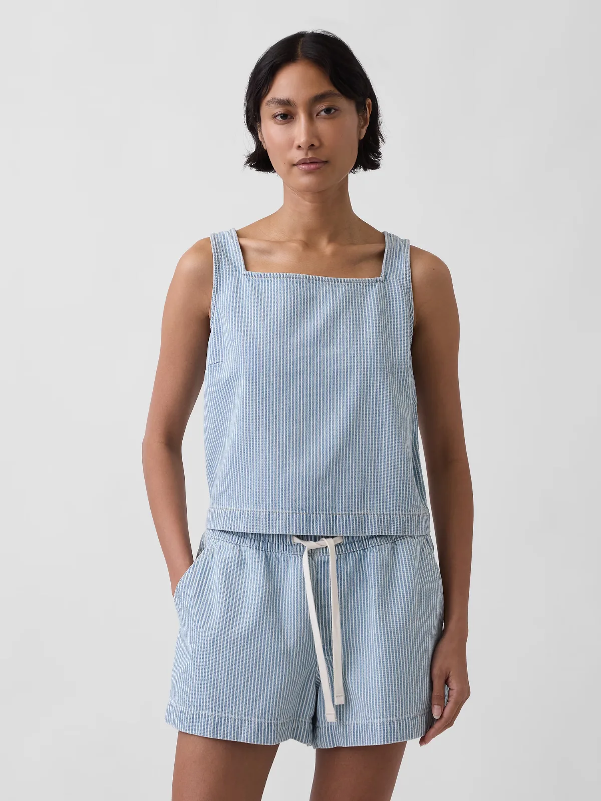 UltraSoft Denim Stripe Crop Shell Tank Top by Gap