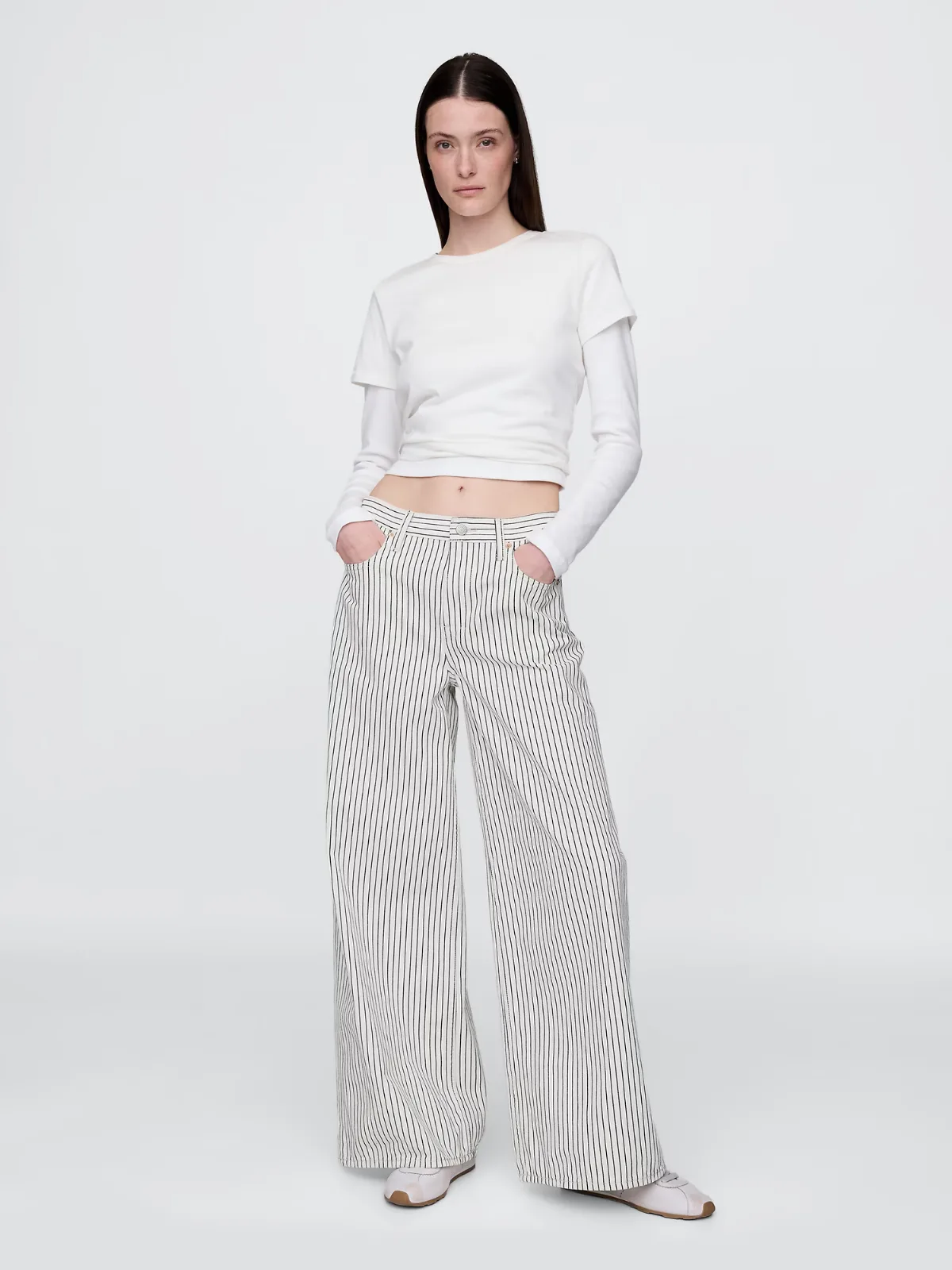 Mid Rise Denim Stripe Baggy Jeans by Gap