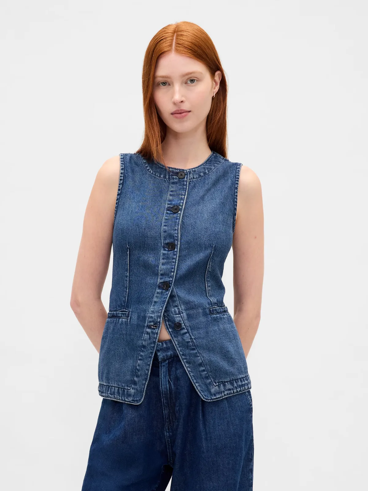 UltraSoft Denim Longline Vest by Gap