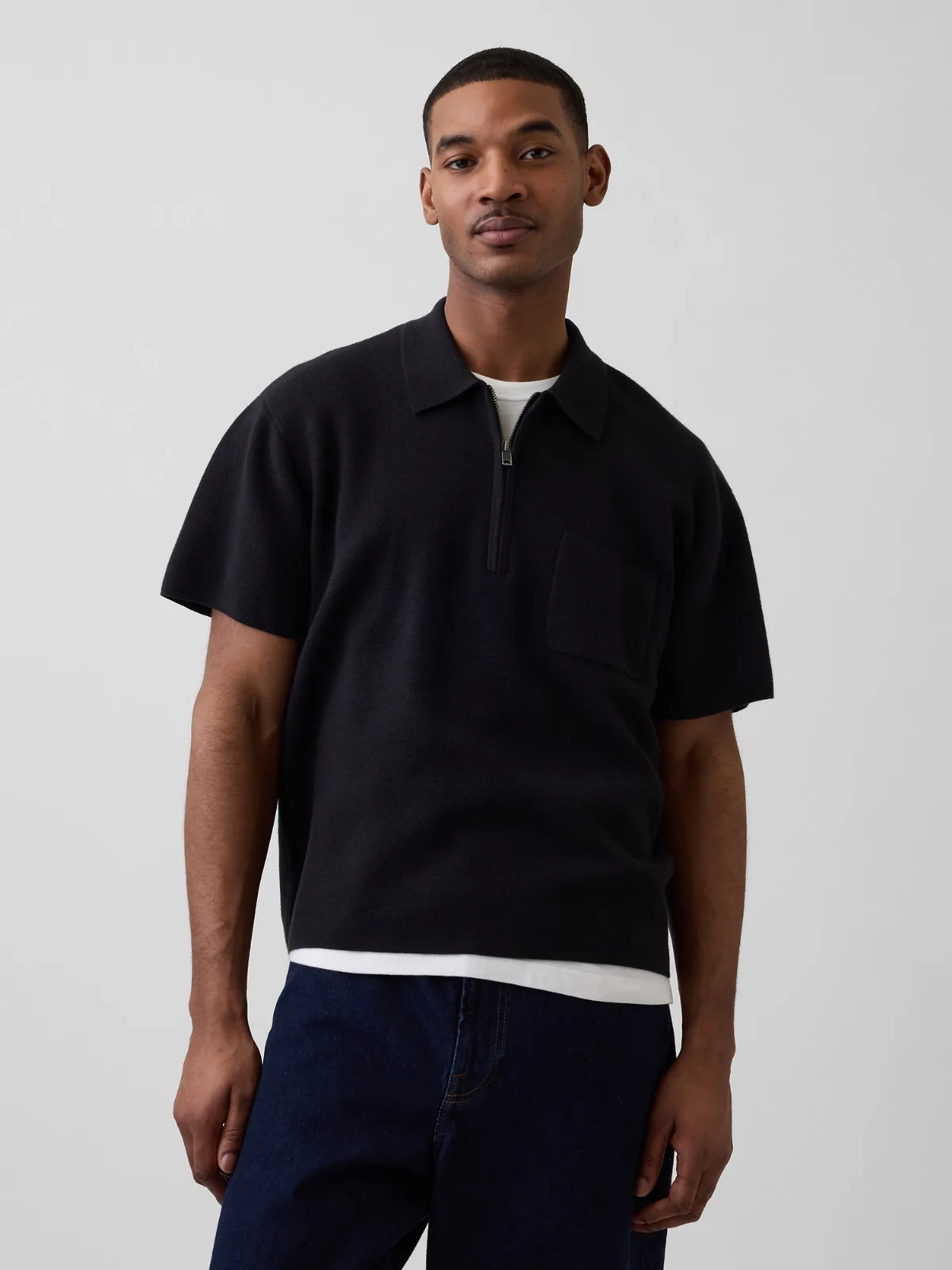 Oversized Quarter-Zip Pocket Polo Shirt Sweater by Gap