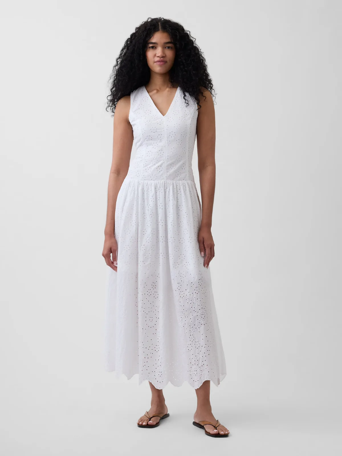 Eyelet Drop-Waist Maxi Dress