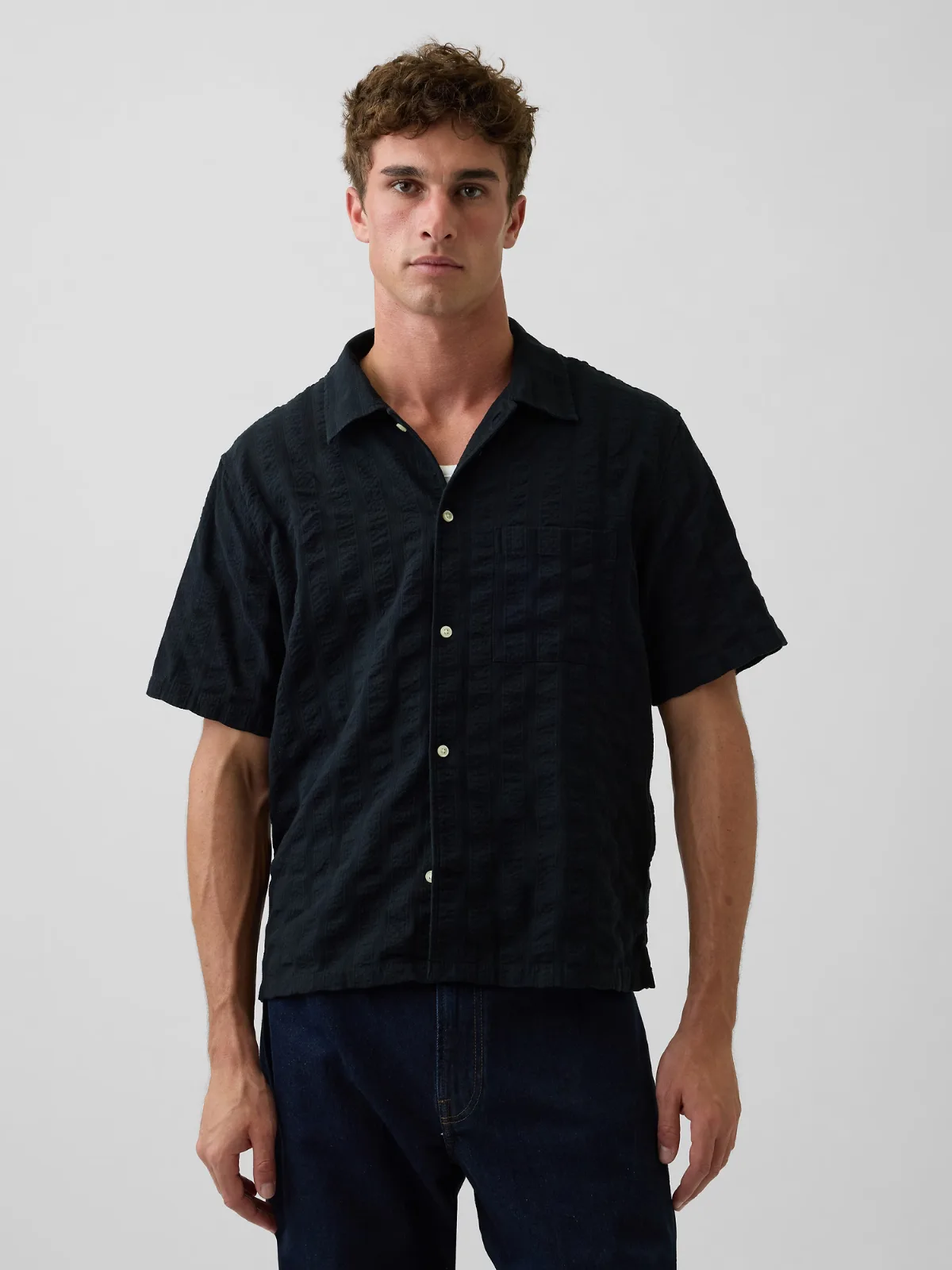 Dobby Relaxed Straight-Hem Shirt by Gap