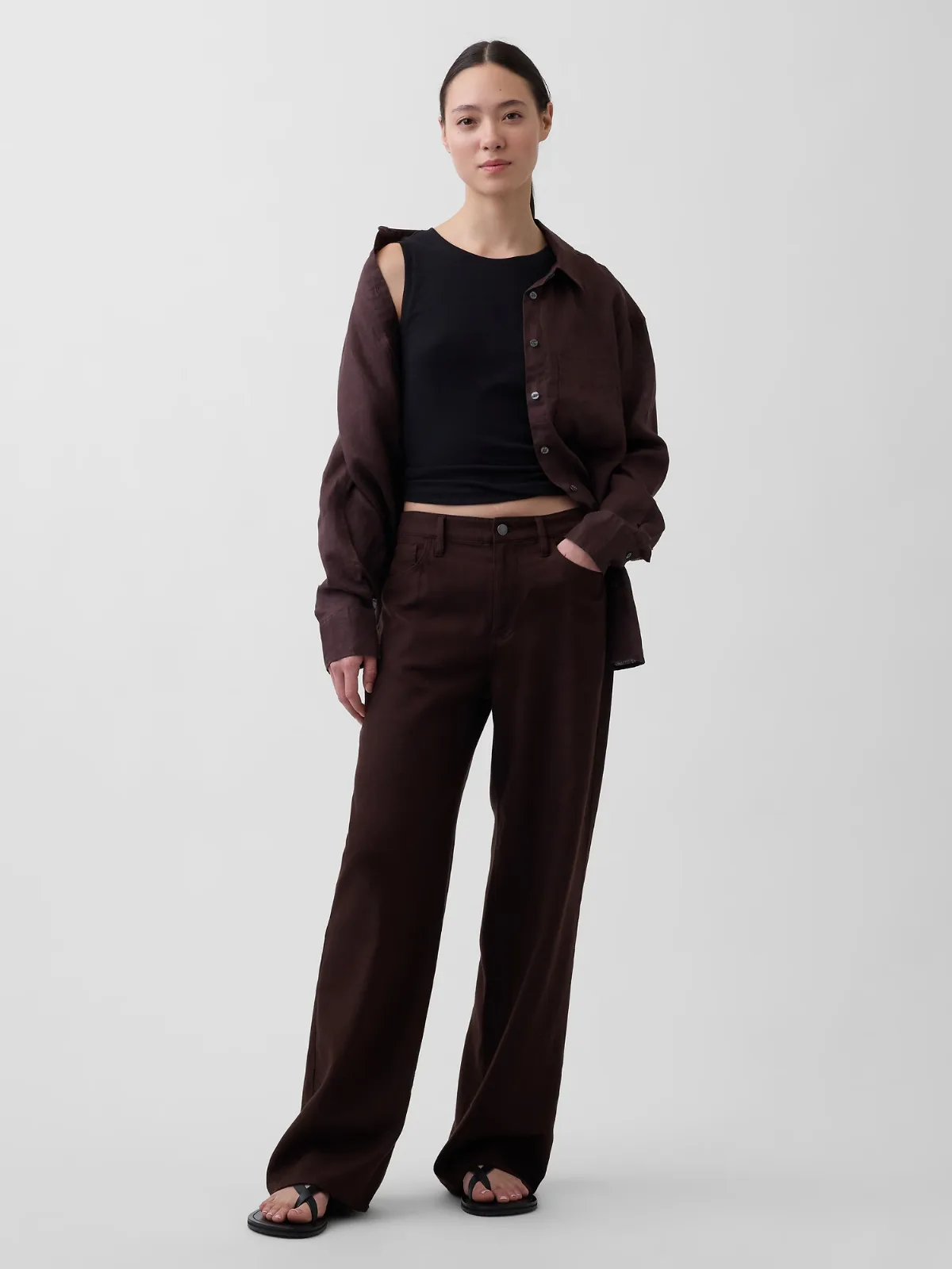 Linen-Cotton Wide-Leg Pants by Gap