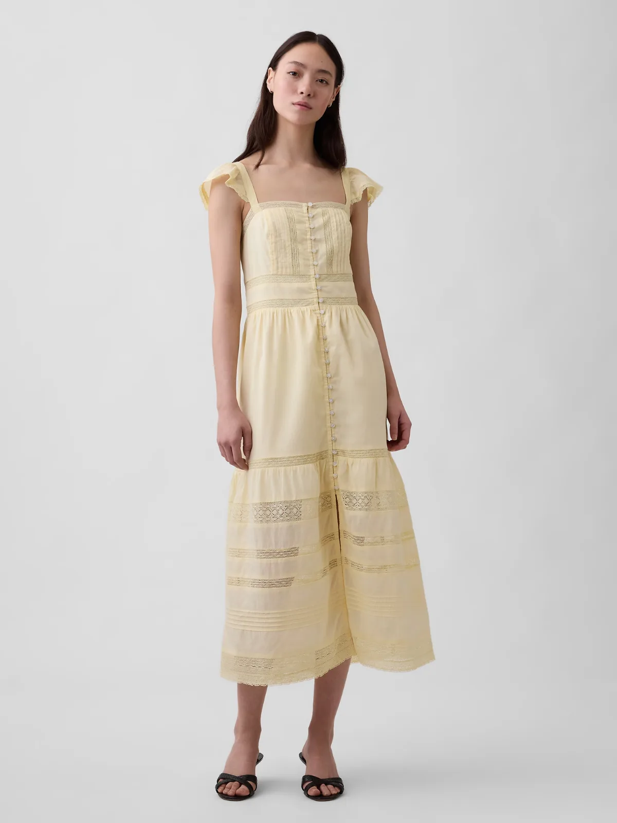 Lace Ruffle Voile Maxi Dress