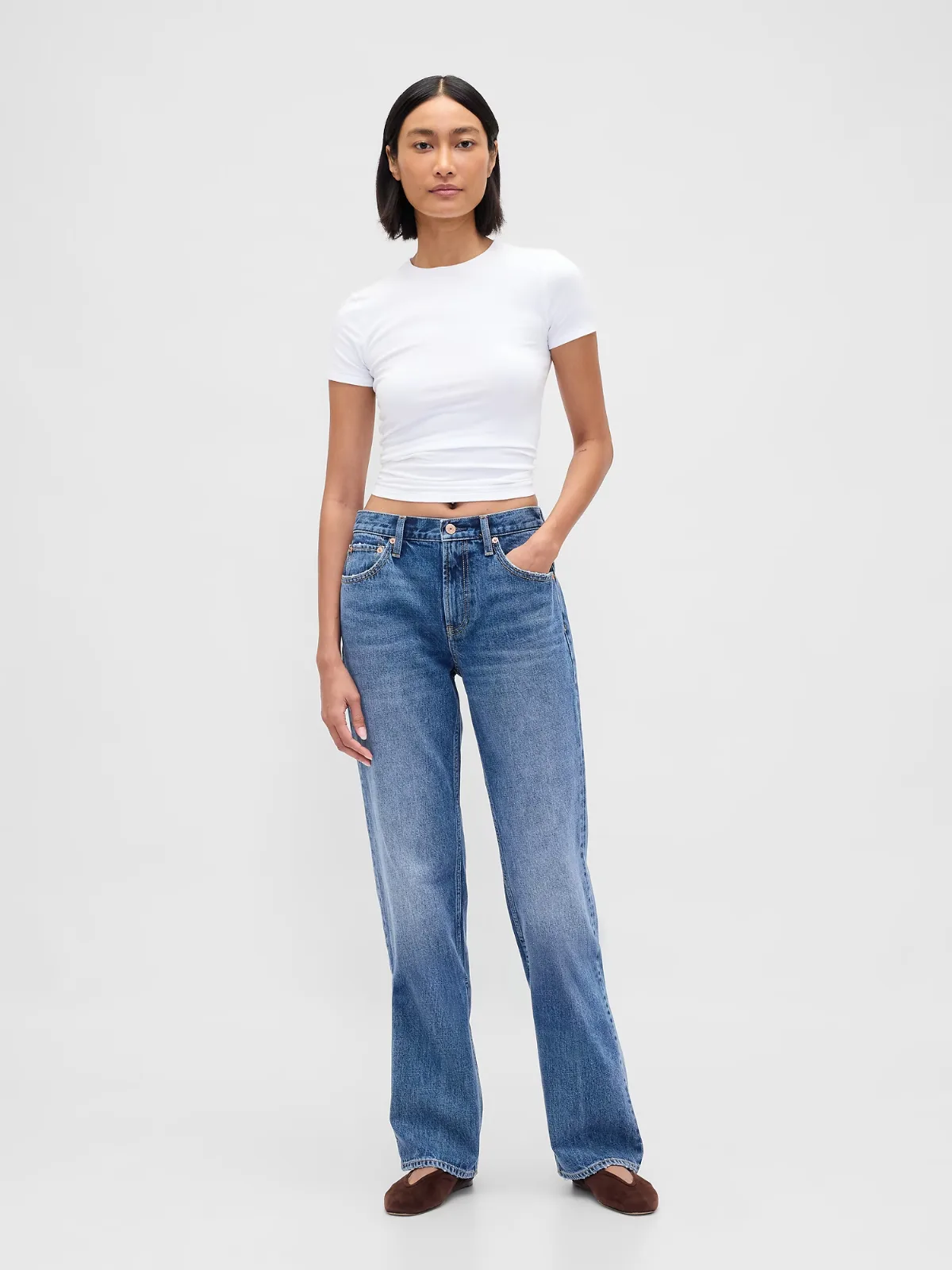 Mid Rise Rigid Straight Jeans