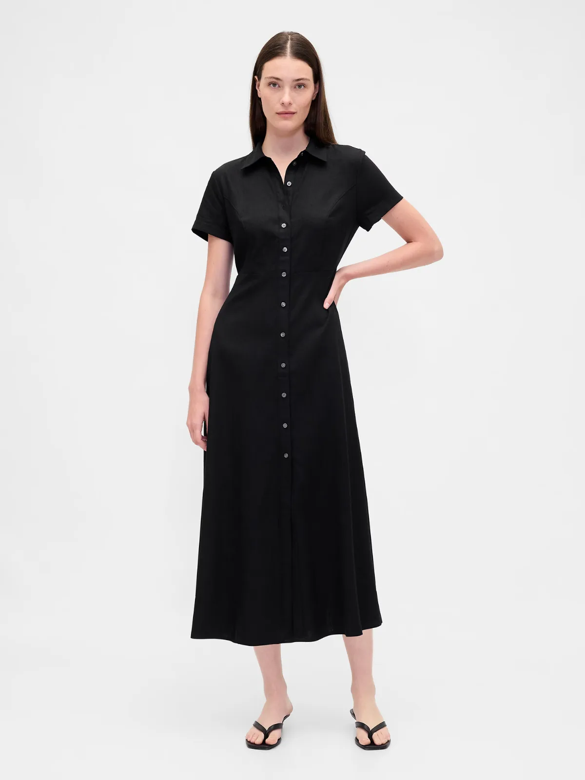 Linen-Blend Midi Shirtdress by Gap