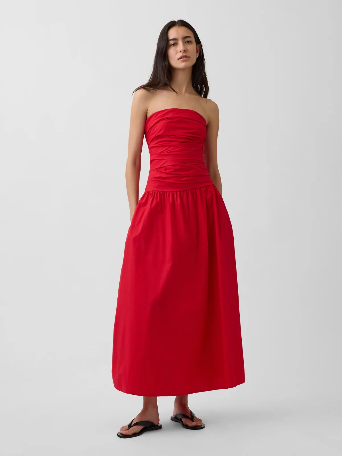 Poplin Drop-Waist Maxi Dress