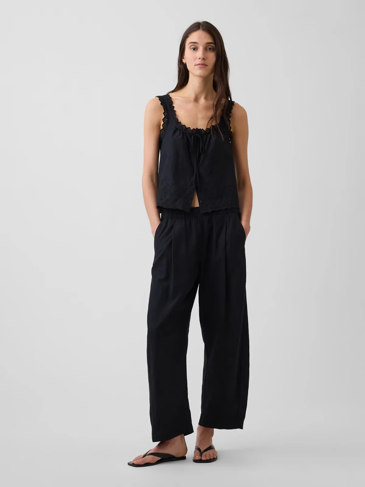 Linen-Blend Easy Barrel Pants by Gap