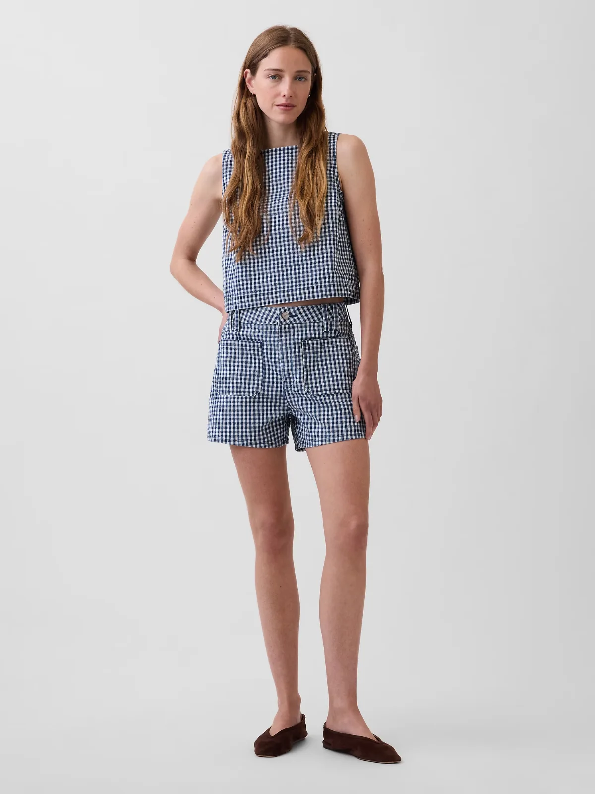 3.5" High Rise Gingham Relaxed Straight Denim Shorts by Gap