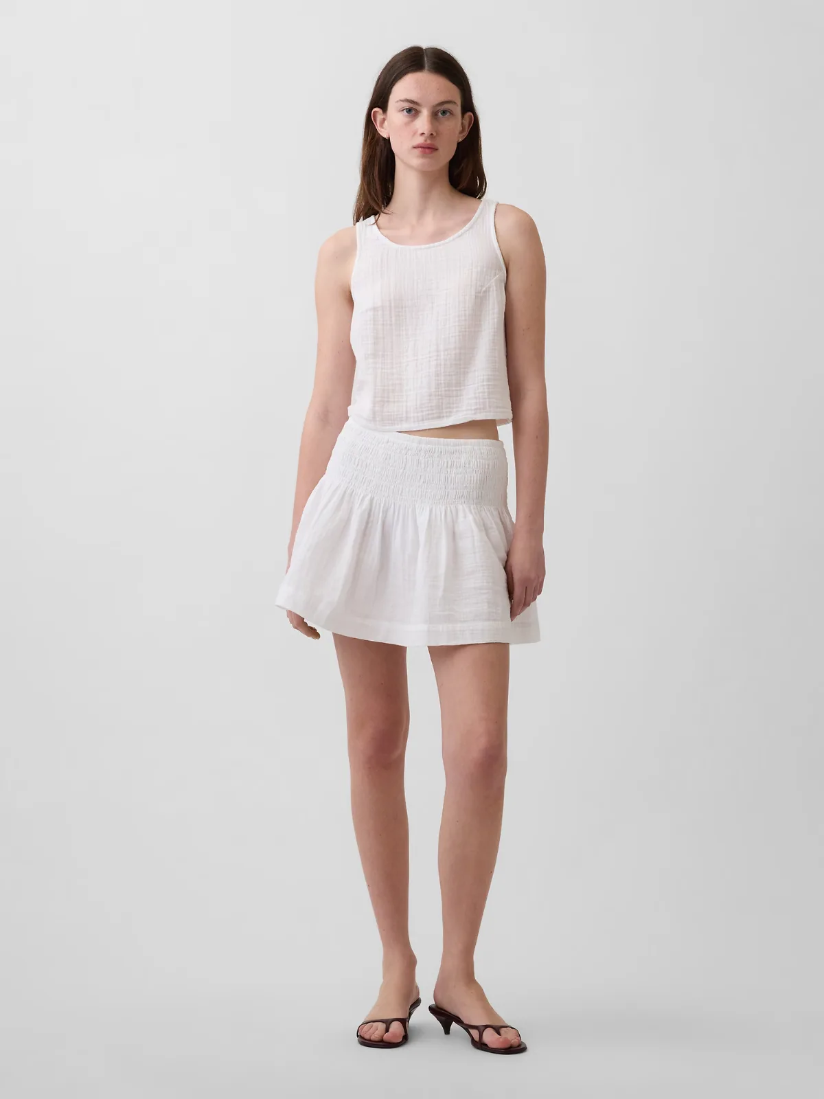 Cotton Gauze Smocked-Waist Mini Skort by Gap