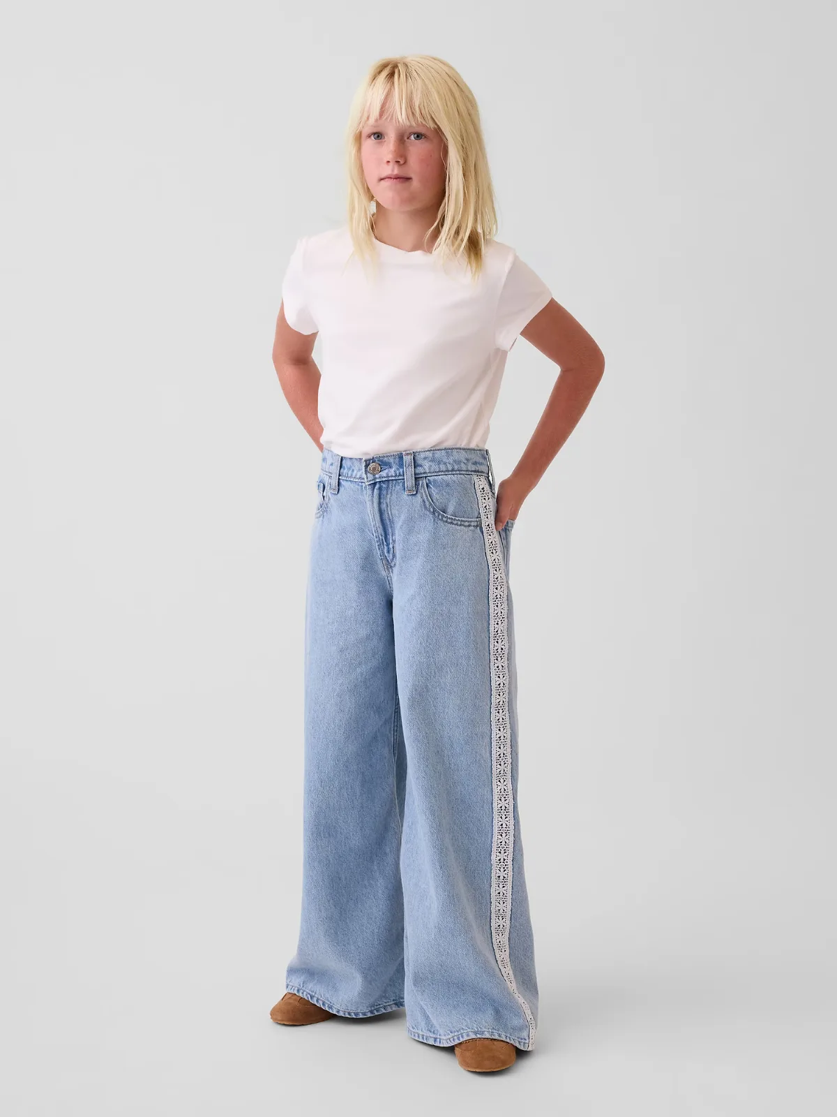 Low Rise Lace-Trim Baggy Jeans by Gap