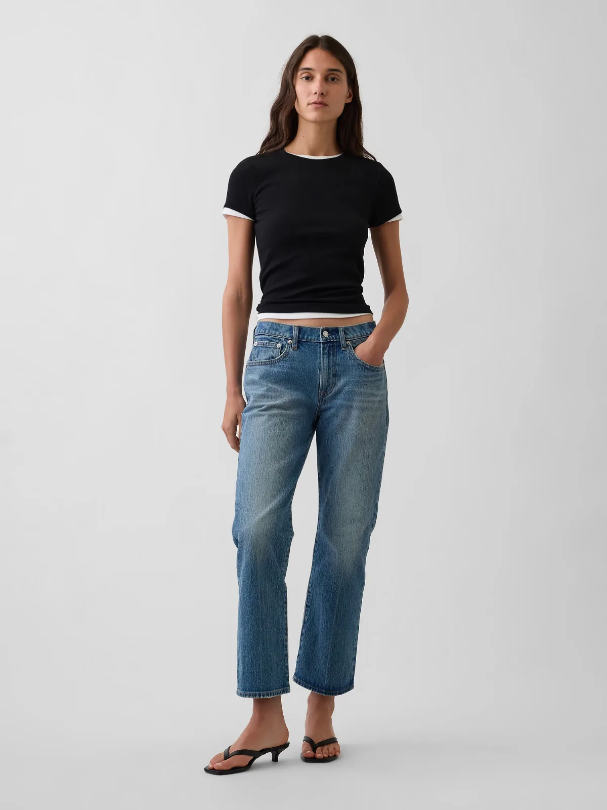 Mid Rise Flare Crop Jeans by Gap