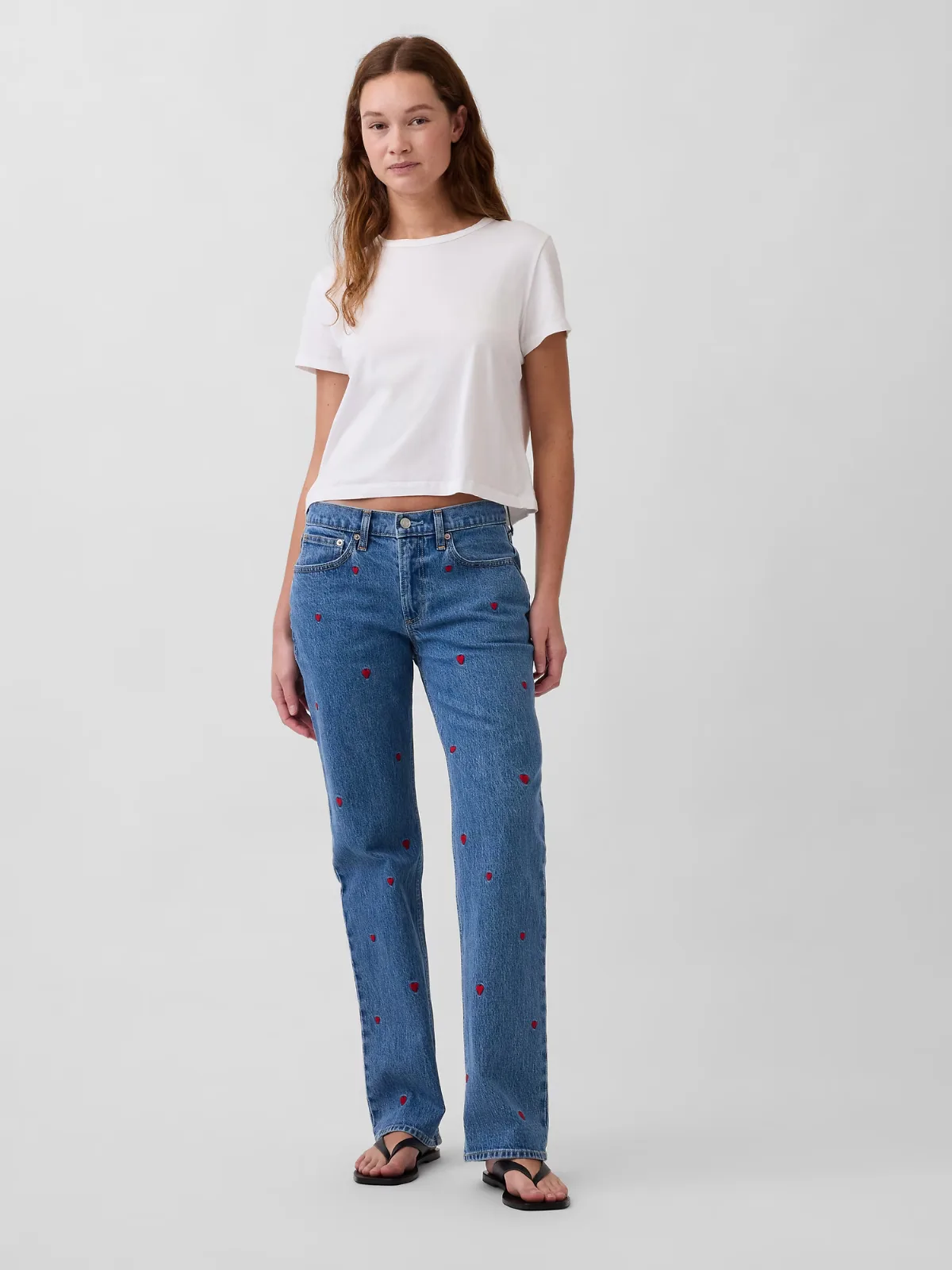 Mid Rise Embroidered Relaxed Straight Jeans by Gap