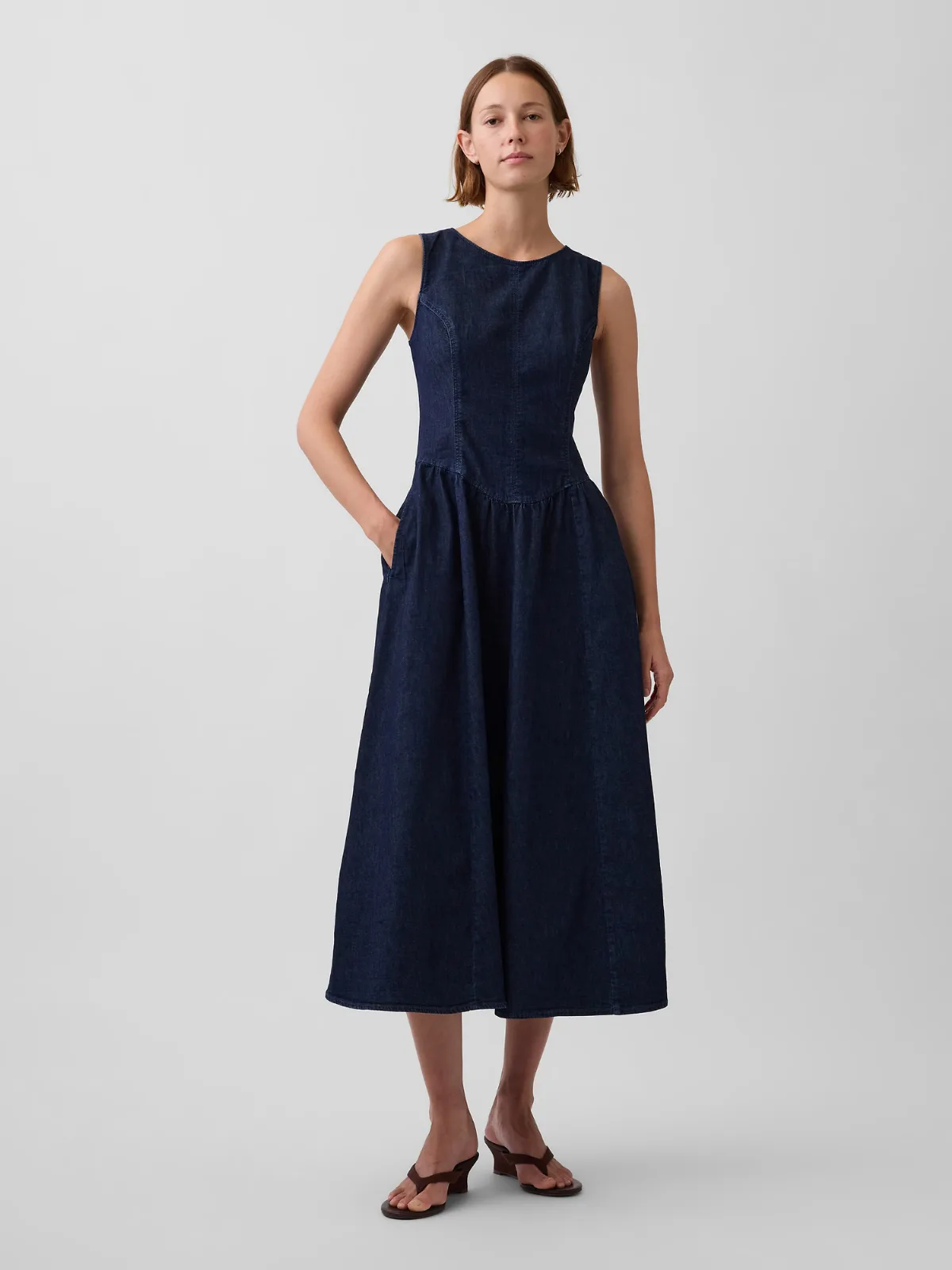 Denim Drop-Waist Midi Dress by Gap