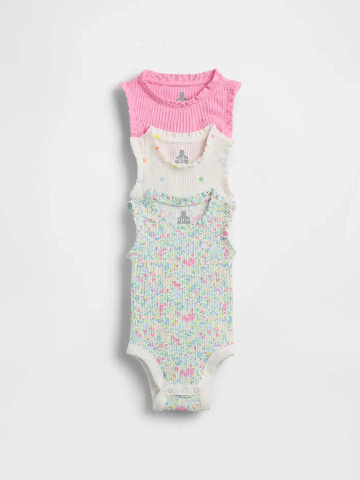 First Favorites TinyRib Ruffle Tank Bodysuit (3-Pack) by Gap