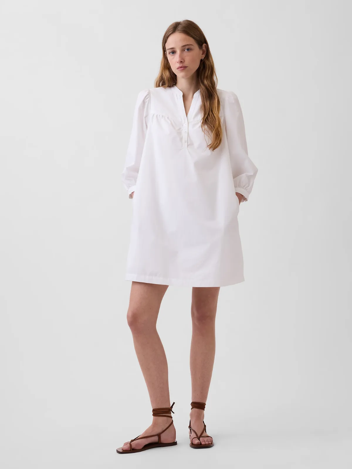 Poplin Henley Mini Dress by Gap