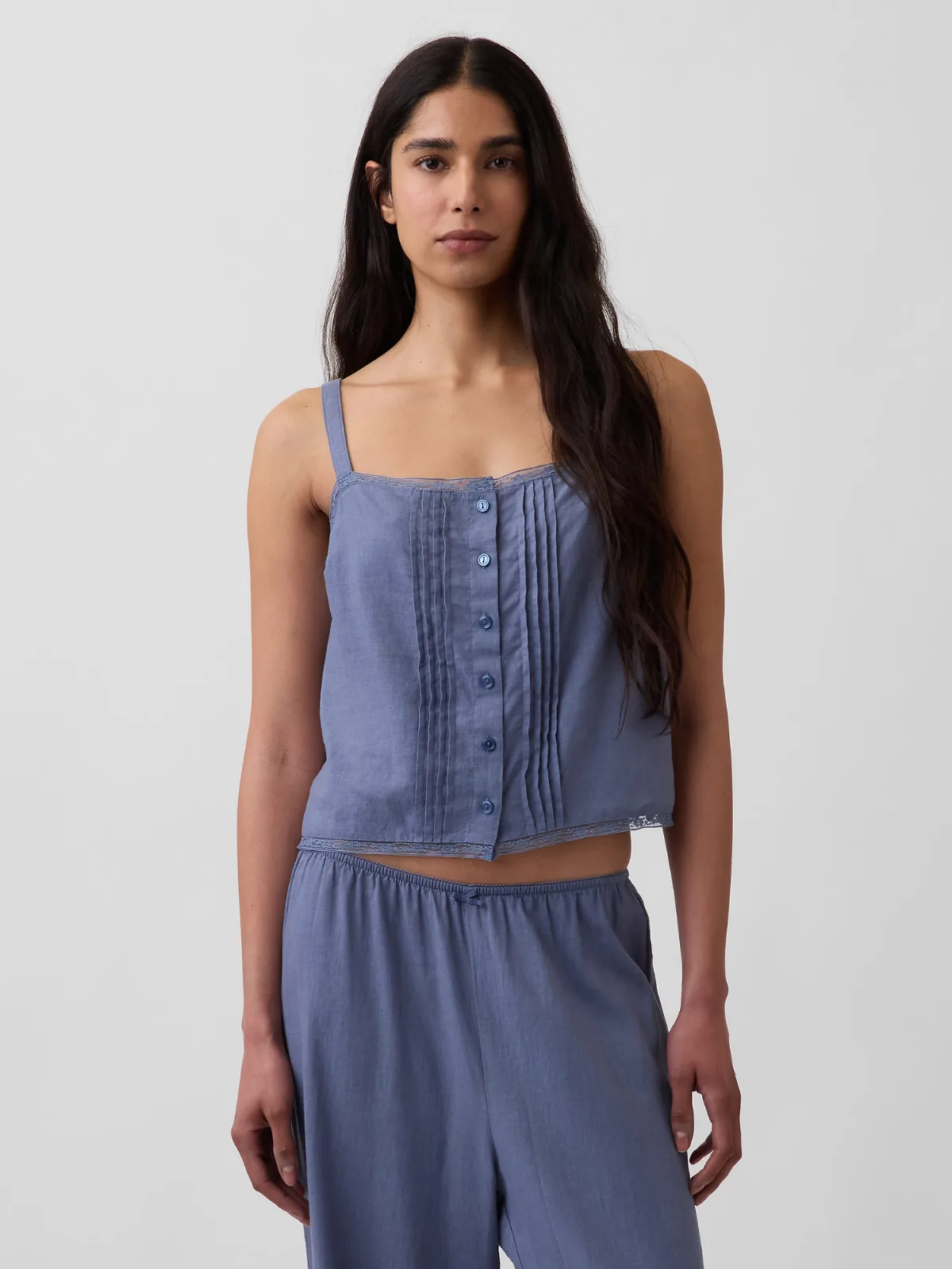Linen-Blend Pintuck Crop PJ Tank Top by Gap