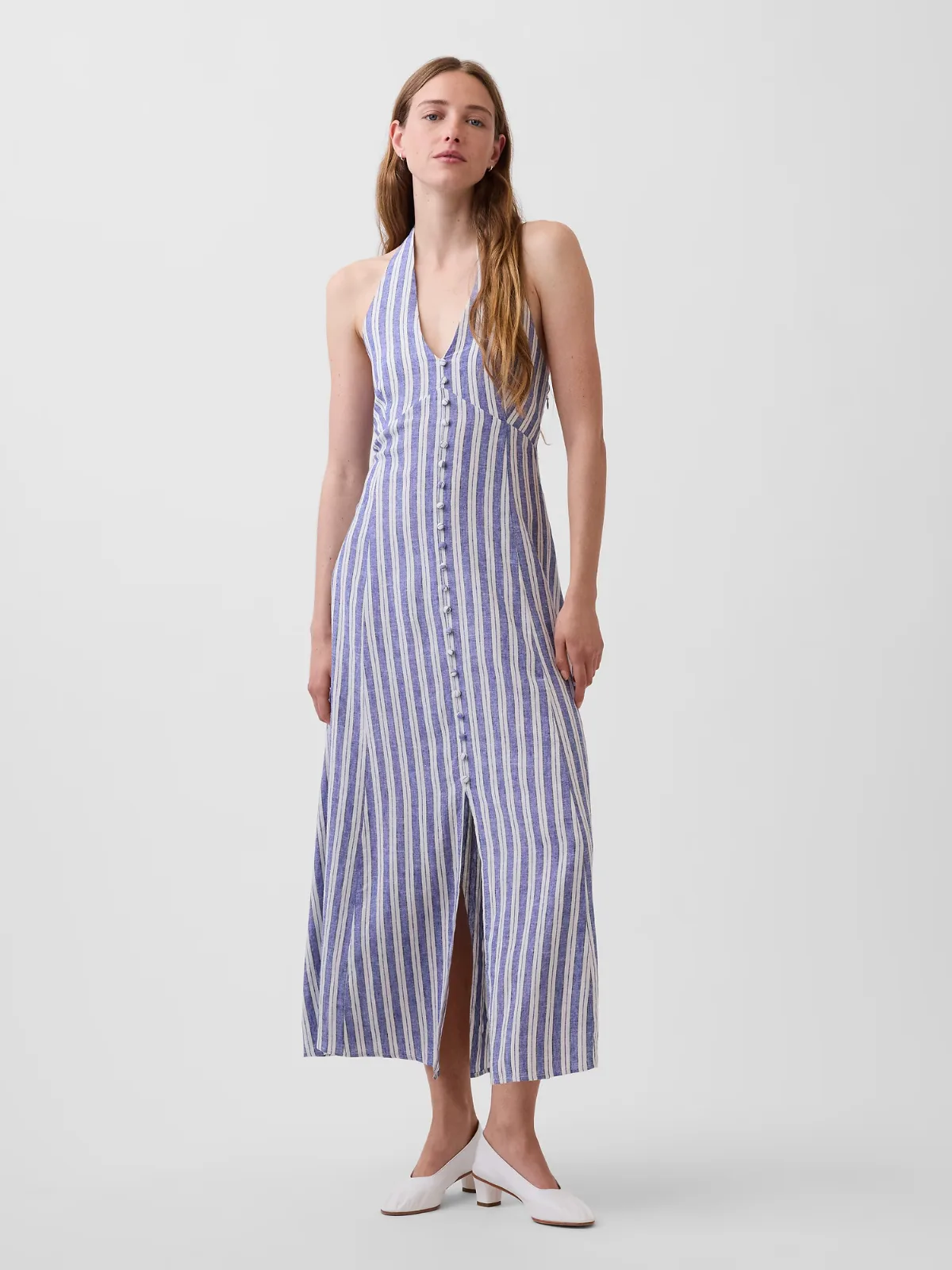 Linen-Blend Halter Maxi Dress by Gap