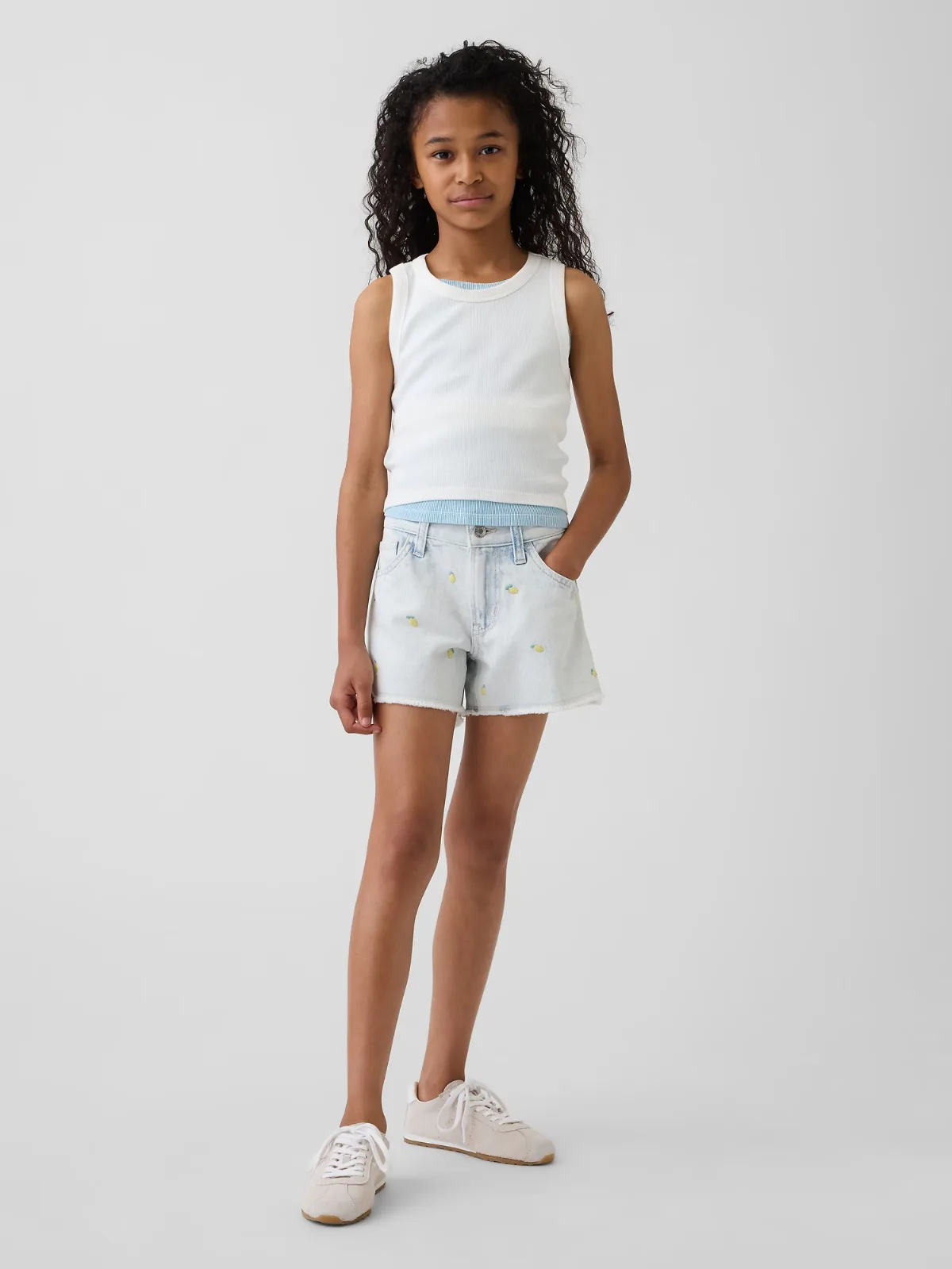 Low Rise Stride Embroidered Lemon Denim Shorts by Gap