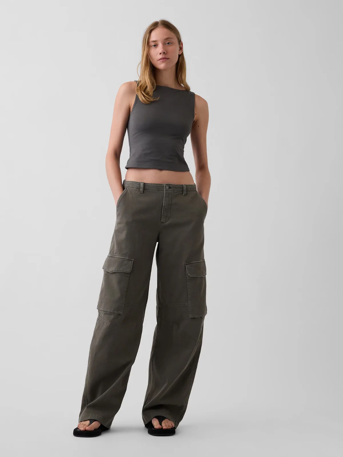 Low Rise Twill Baggy Barrel Cargo Pants by Gap
