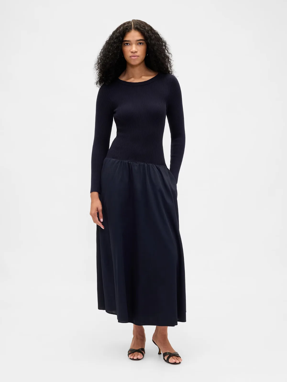 Mixed Media Drop-Waist Maxi Dress by Gap