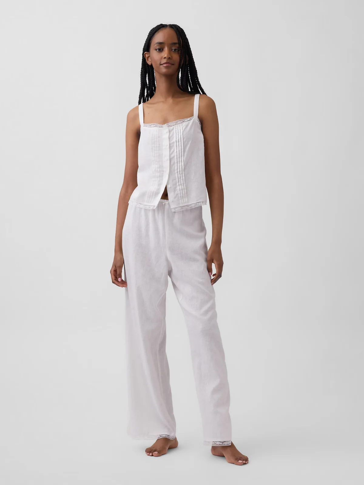Linen-Blend Lace-Hem PJ Pants by Gap
