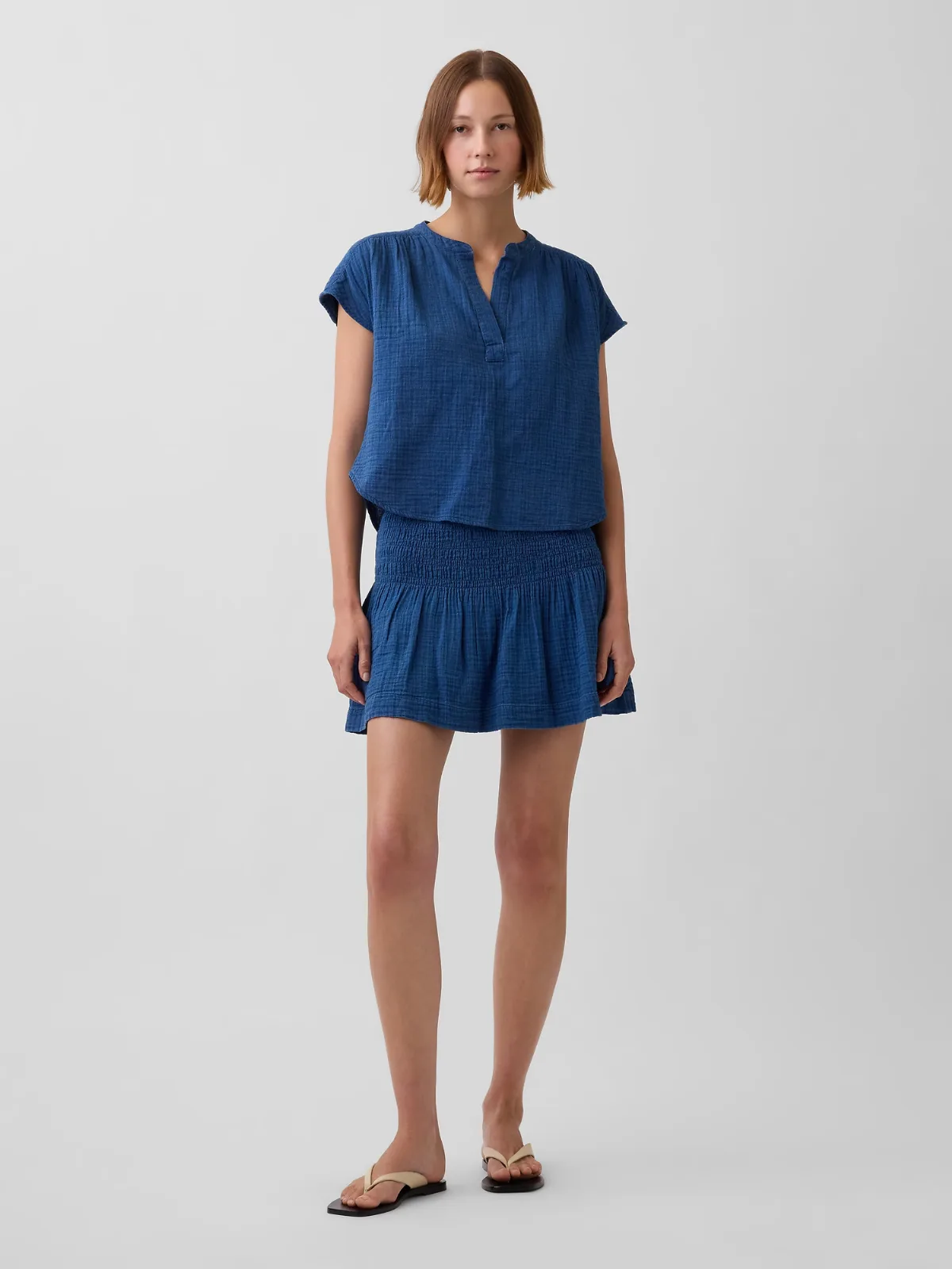 Cotton Gauze Denim Smocked-Waist Mini Skort by Gap