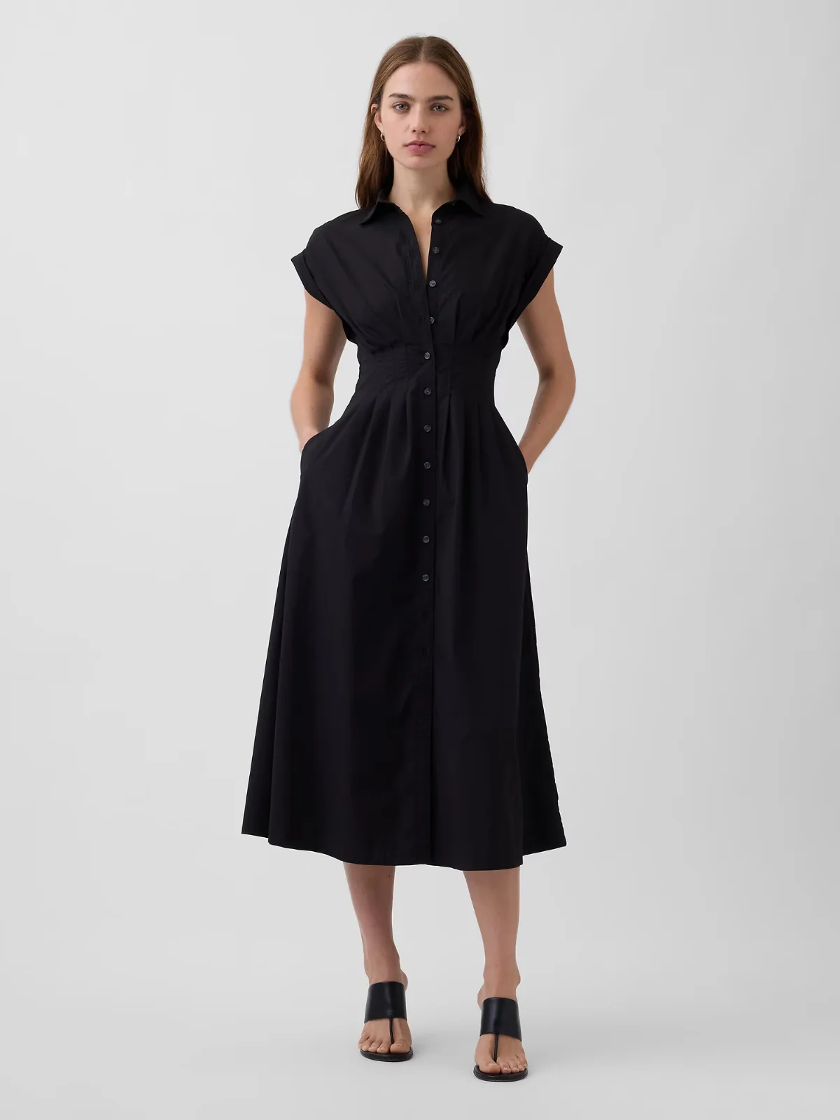 Poplin Cinched Midi Shirtdress by Gap