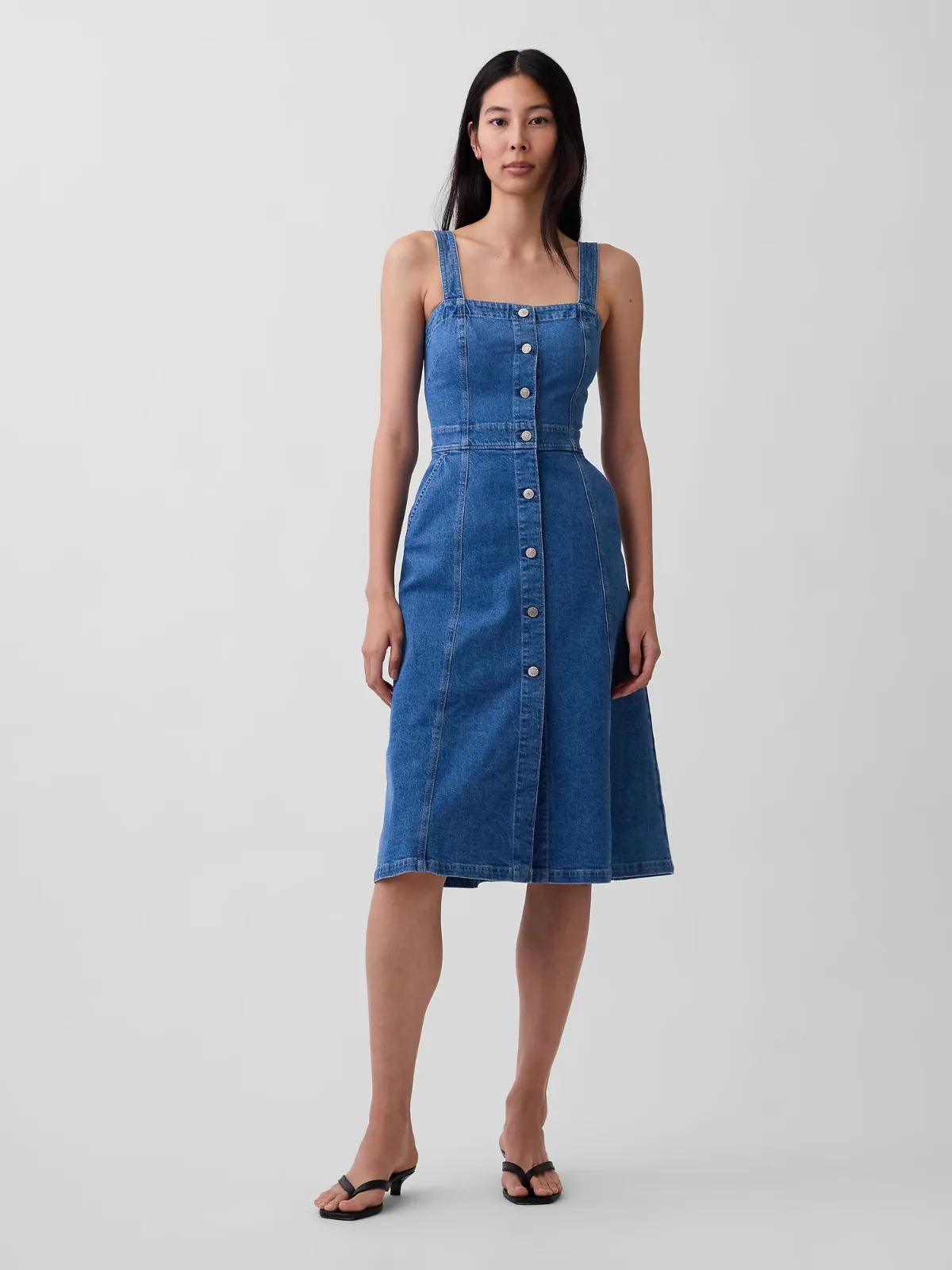 Denim Button-Front Midi Dress by Gap