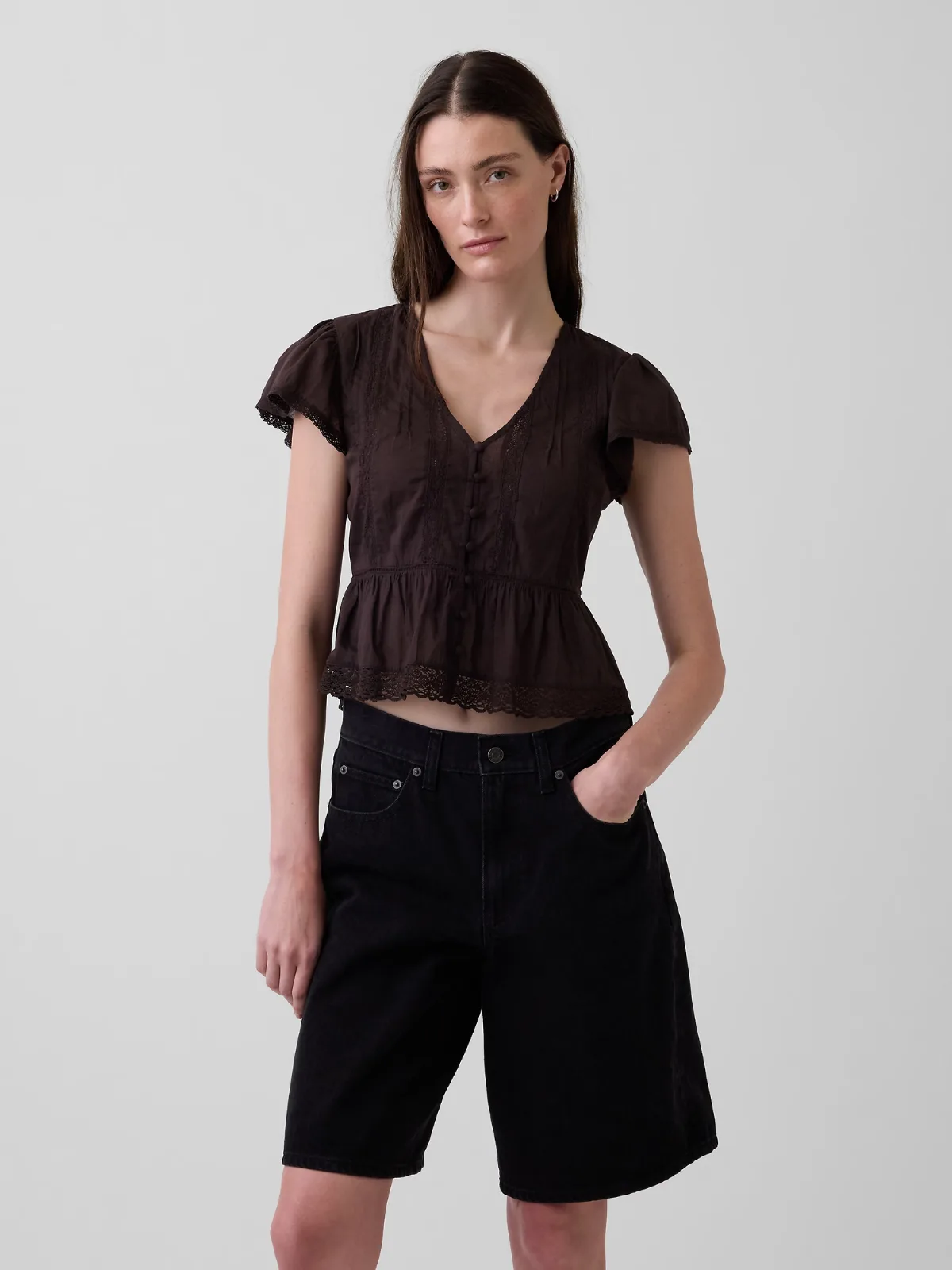 Lace Voile Peplum Crop Top by Gap