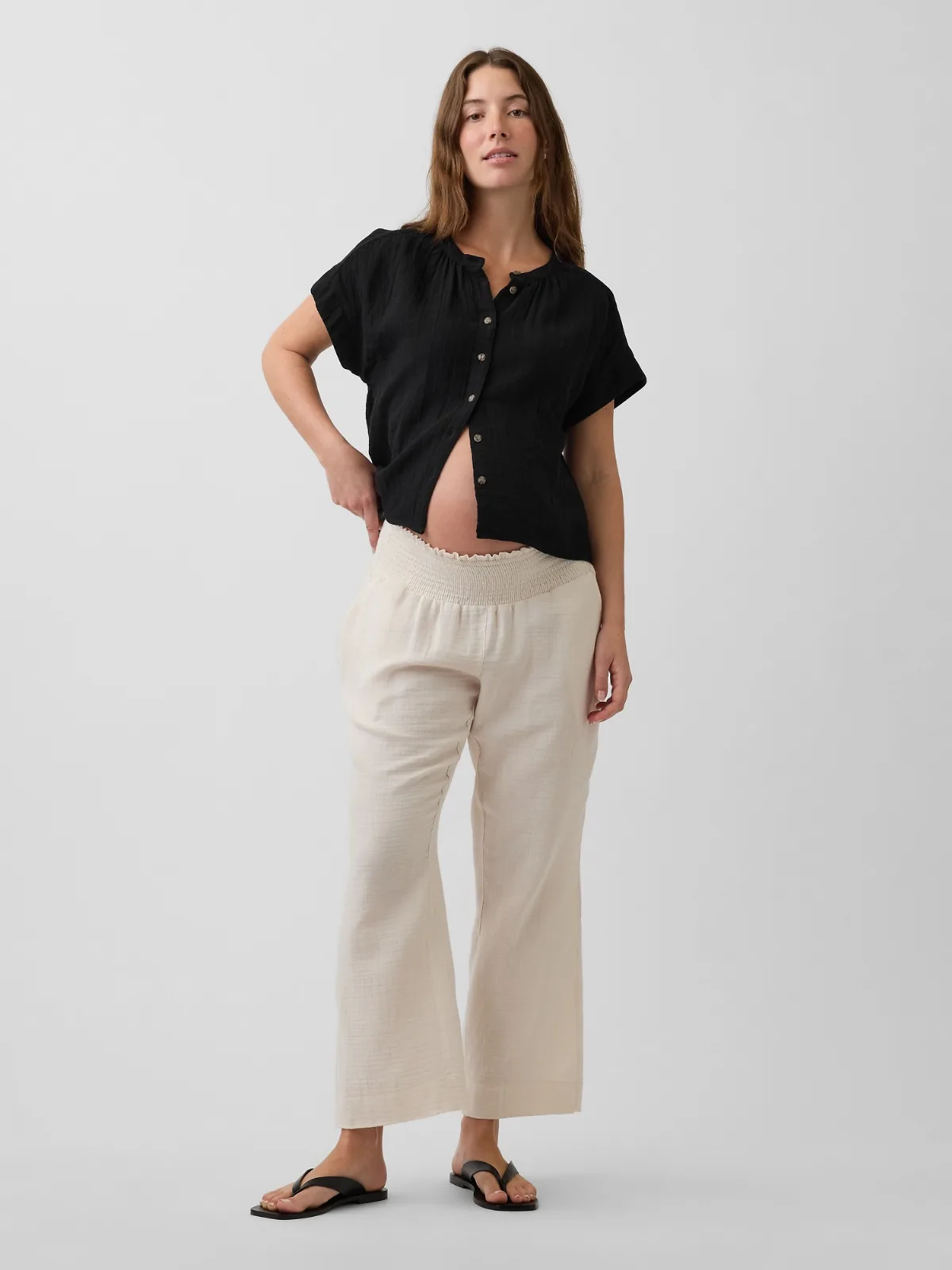 Maternity Cotton Gauze Full Panel Pants by Gap