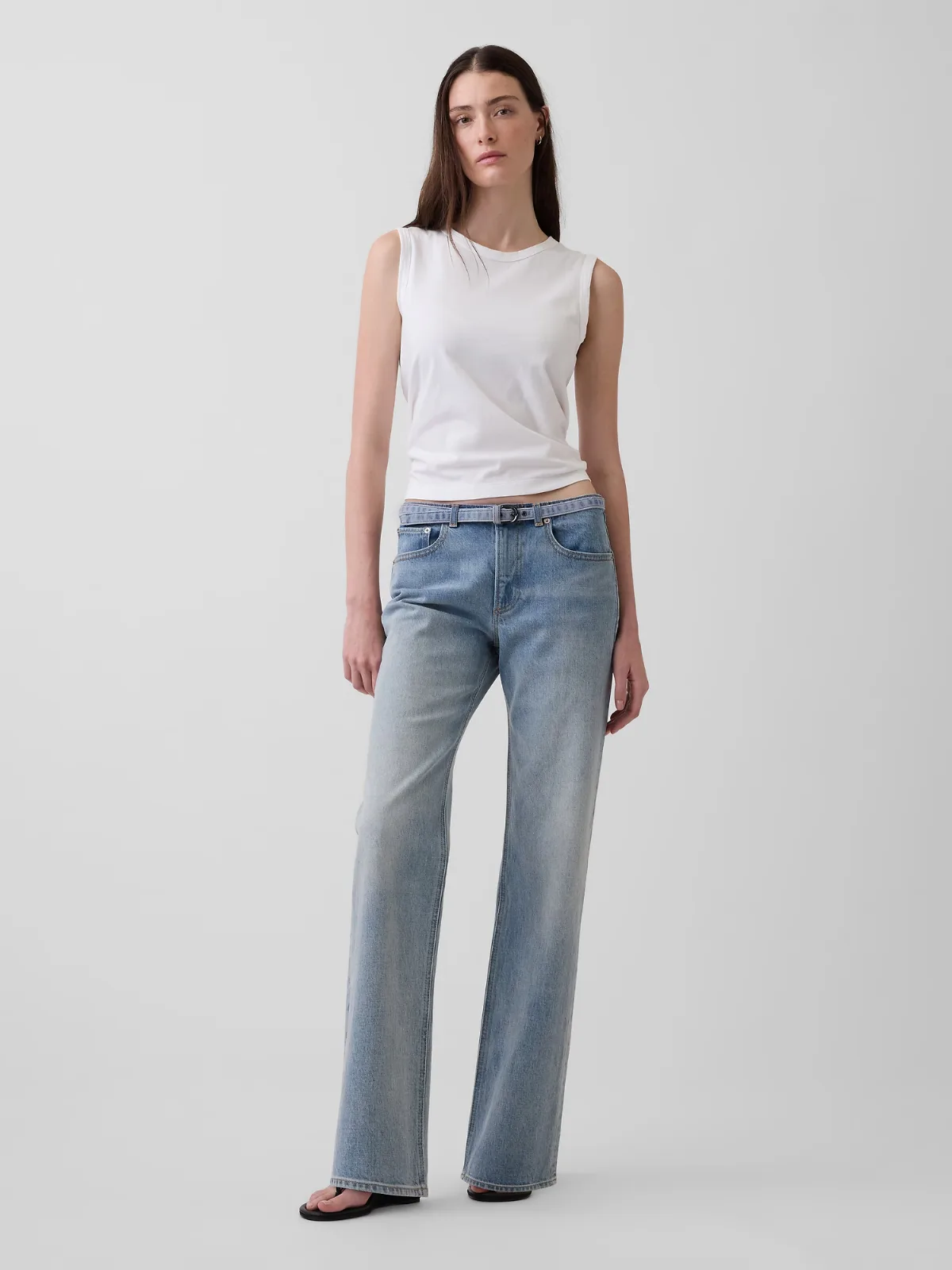 Mid Rise Micro Belt Relaxed Straight Jeans by Gap