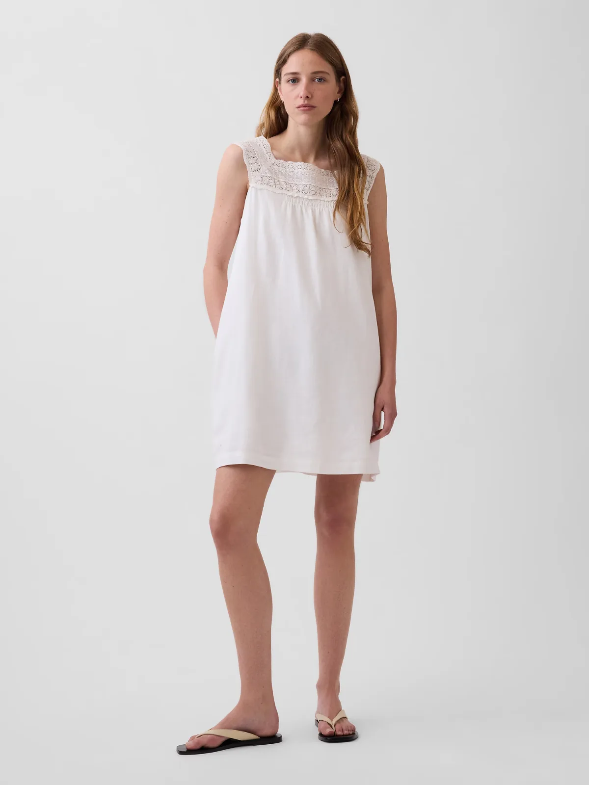 Linen-Blend Crochet Yoke Mini Dress by Gap