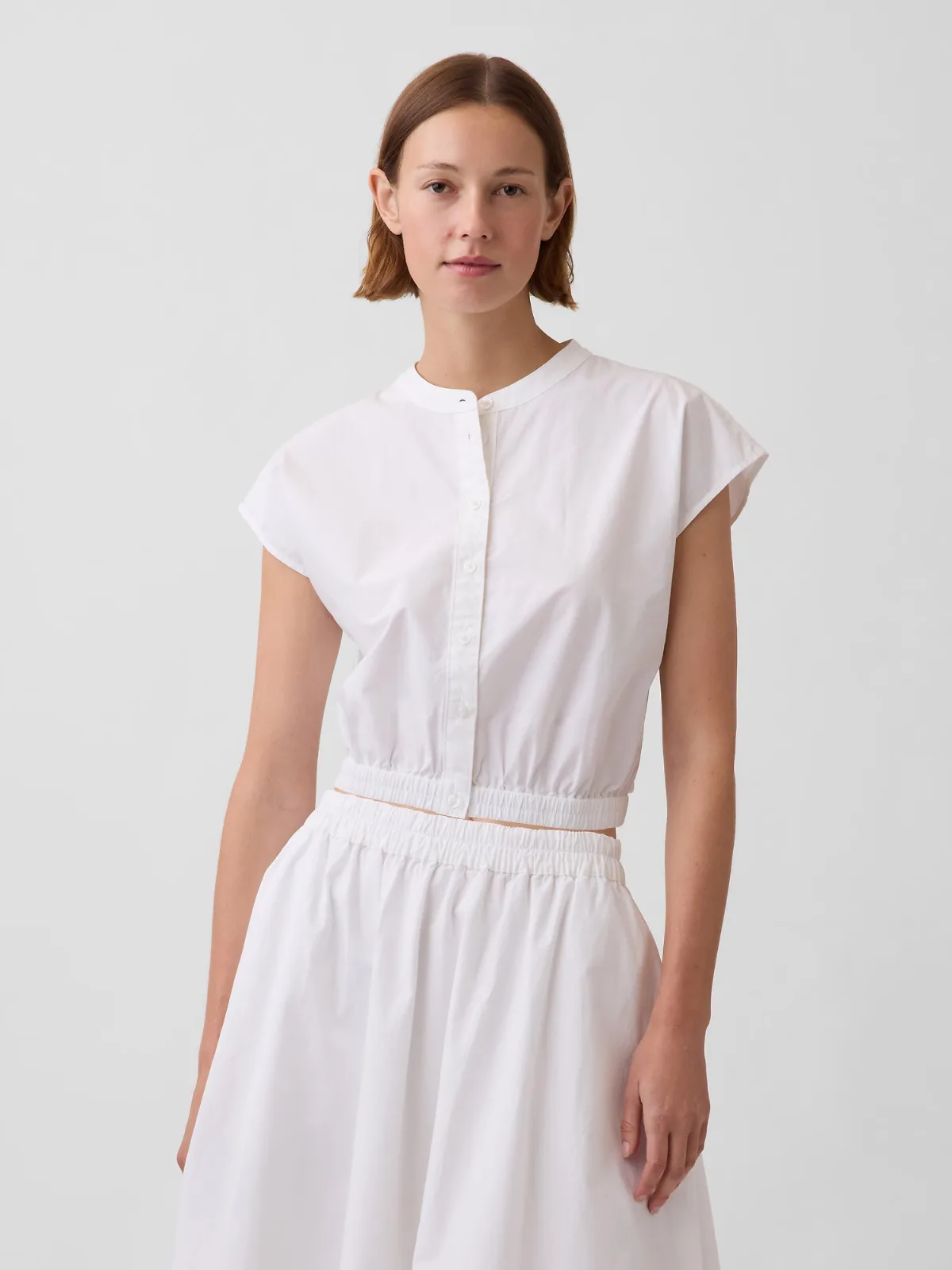 Poplin Cap-Sleeve Crop Shirt by Gap