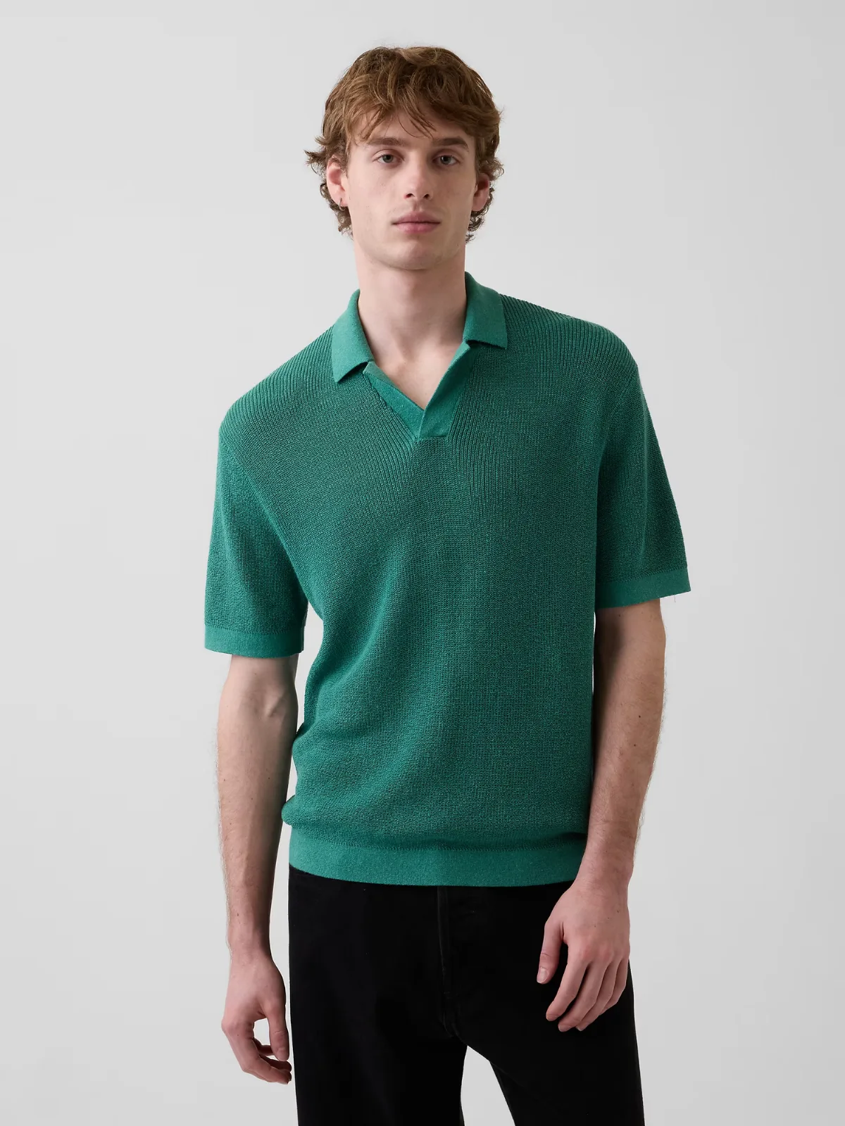 Linen-Blend Camp Polo Shirt Sweater Shirt by Gap