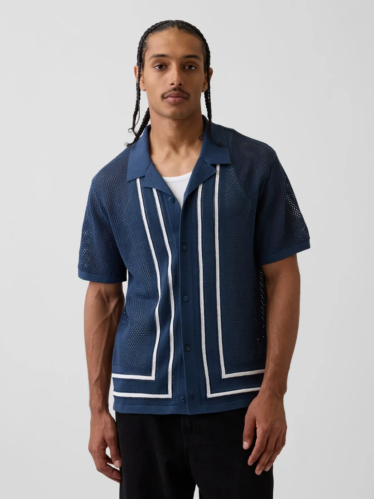Stripe Camp Collar Sweater Shirt by Gap