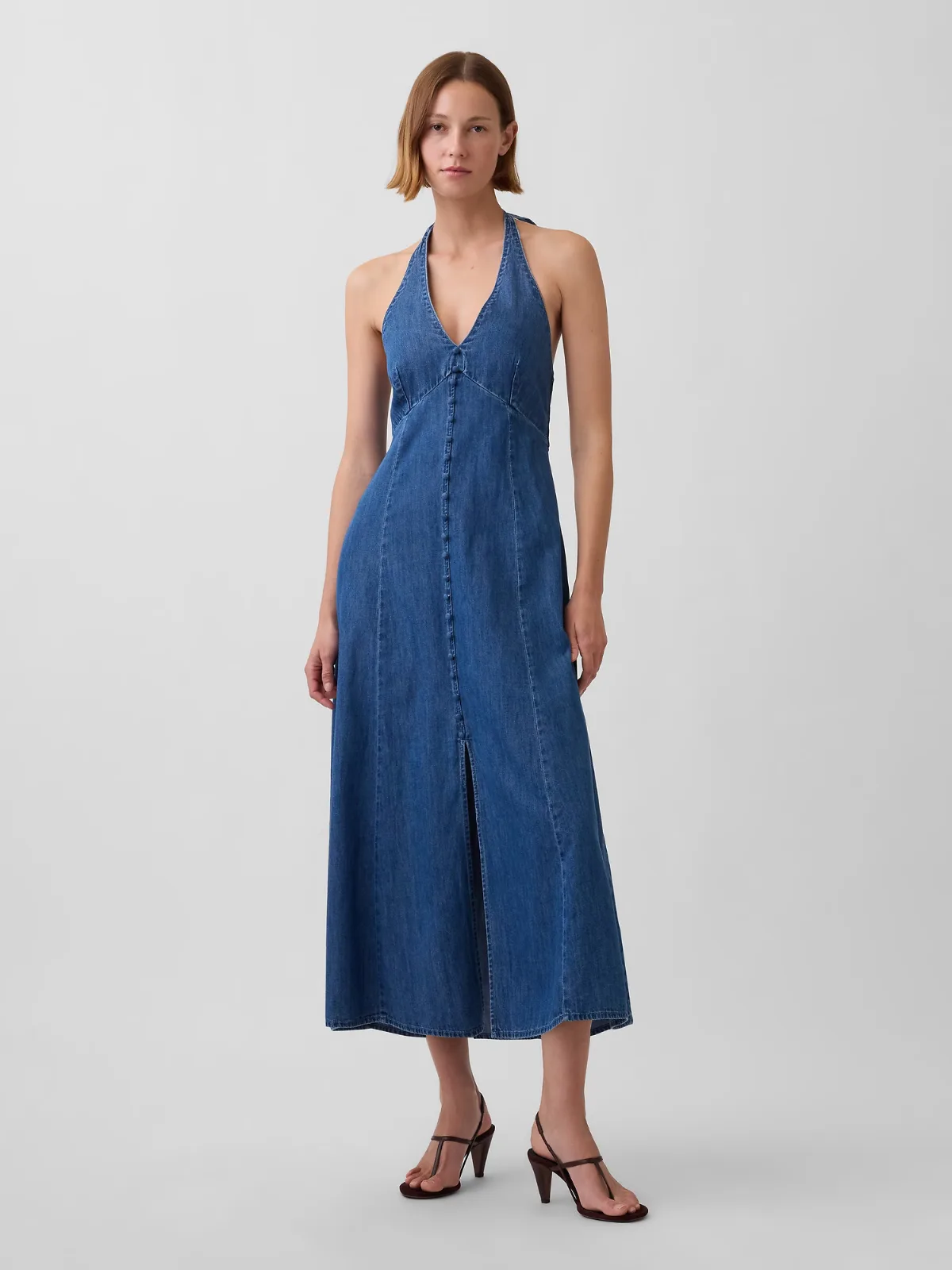 Denim Seamed Halter Maxi Dress by Gap