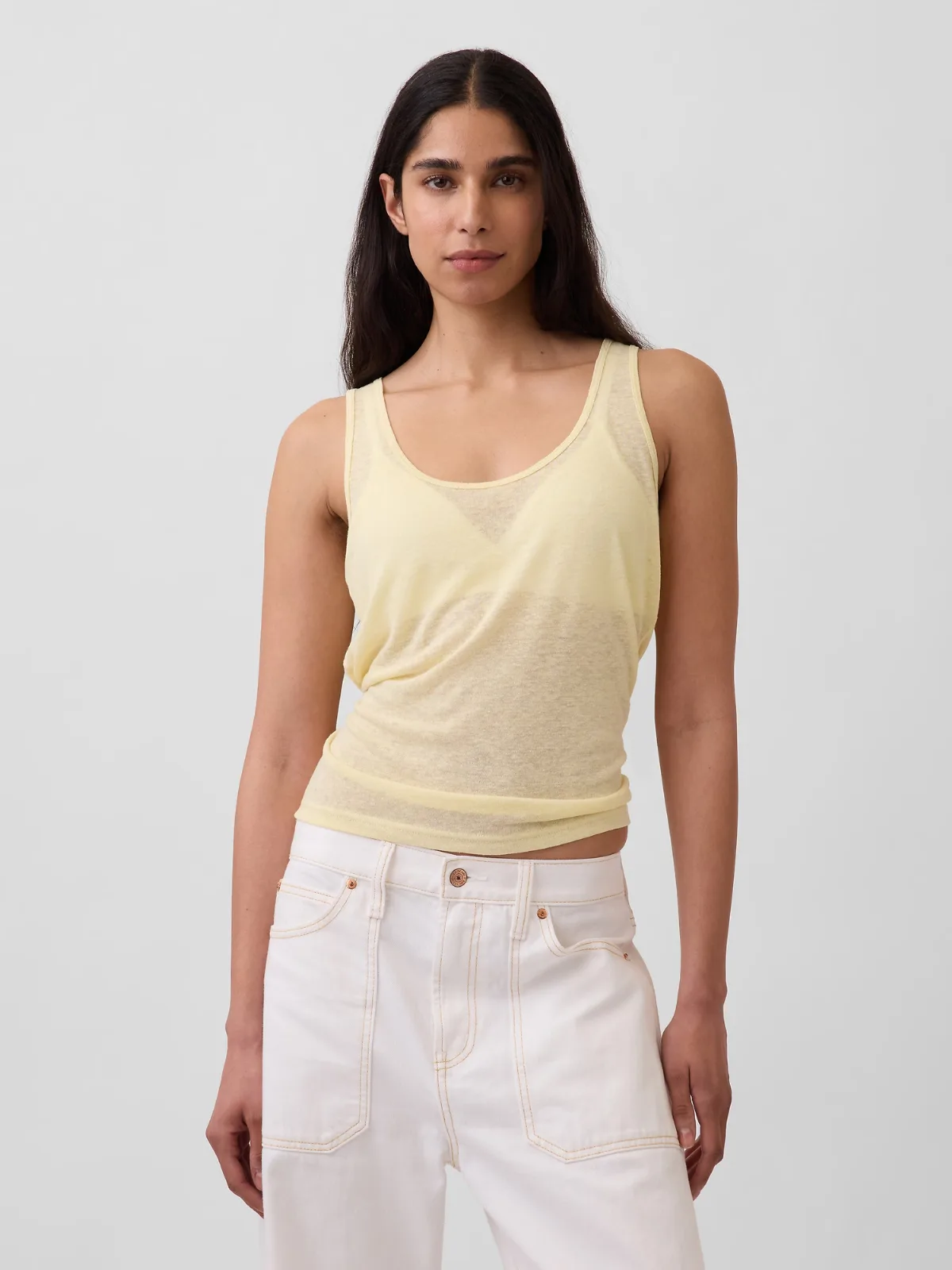 Linen-Blend Tank Top by Gap