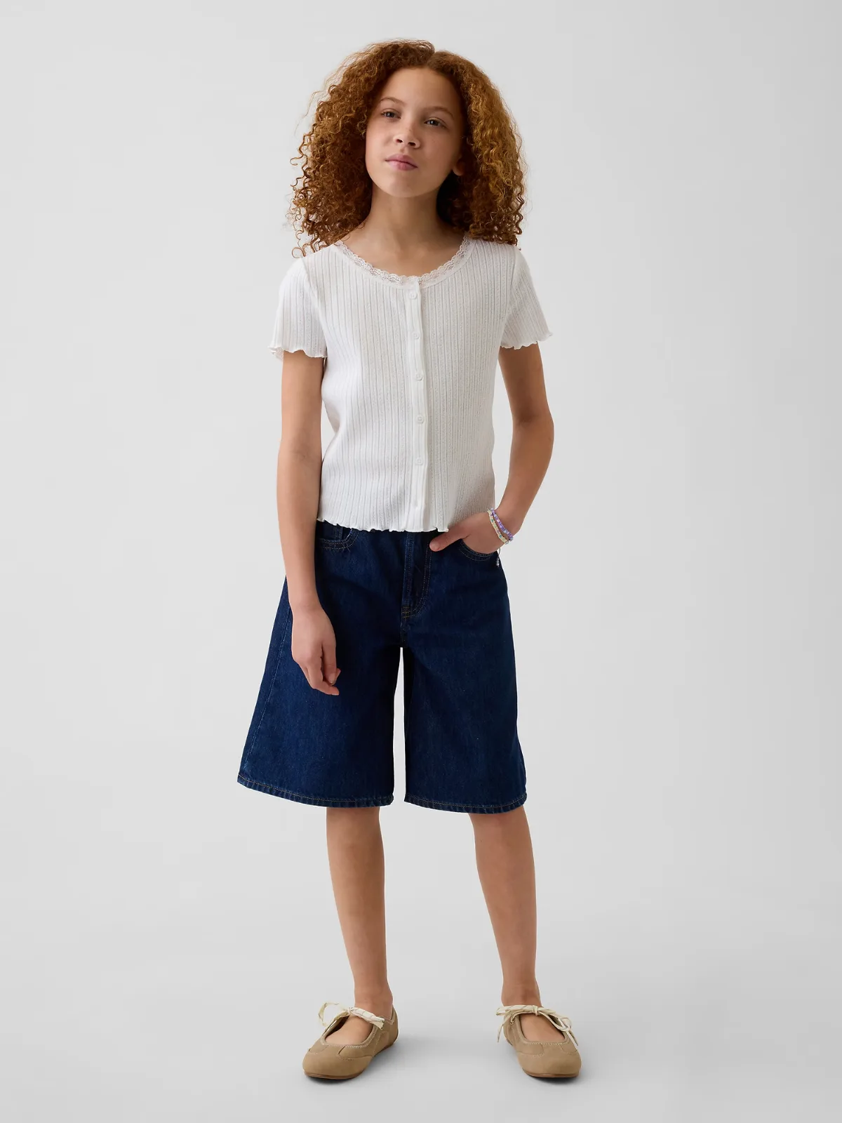 Low Rise Longline Denim Shorts by Gap