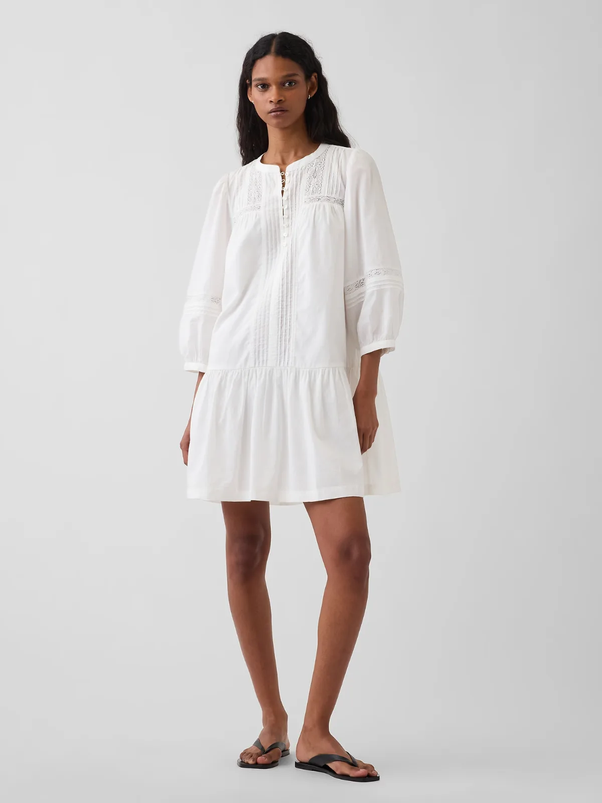 Lace-Trim Drop-Waist Mini Dress