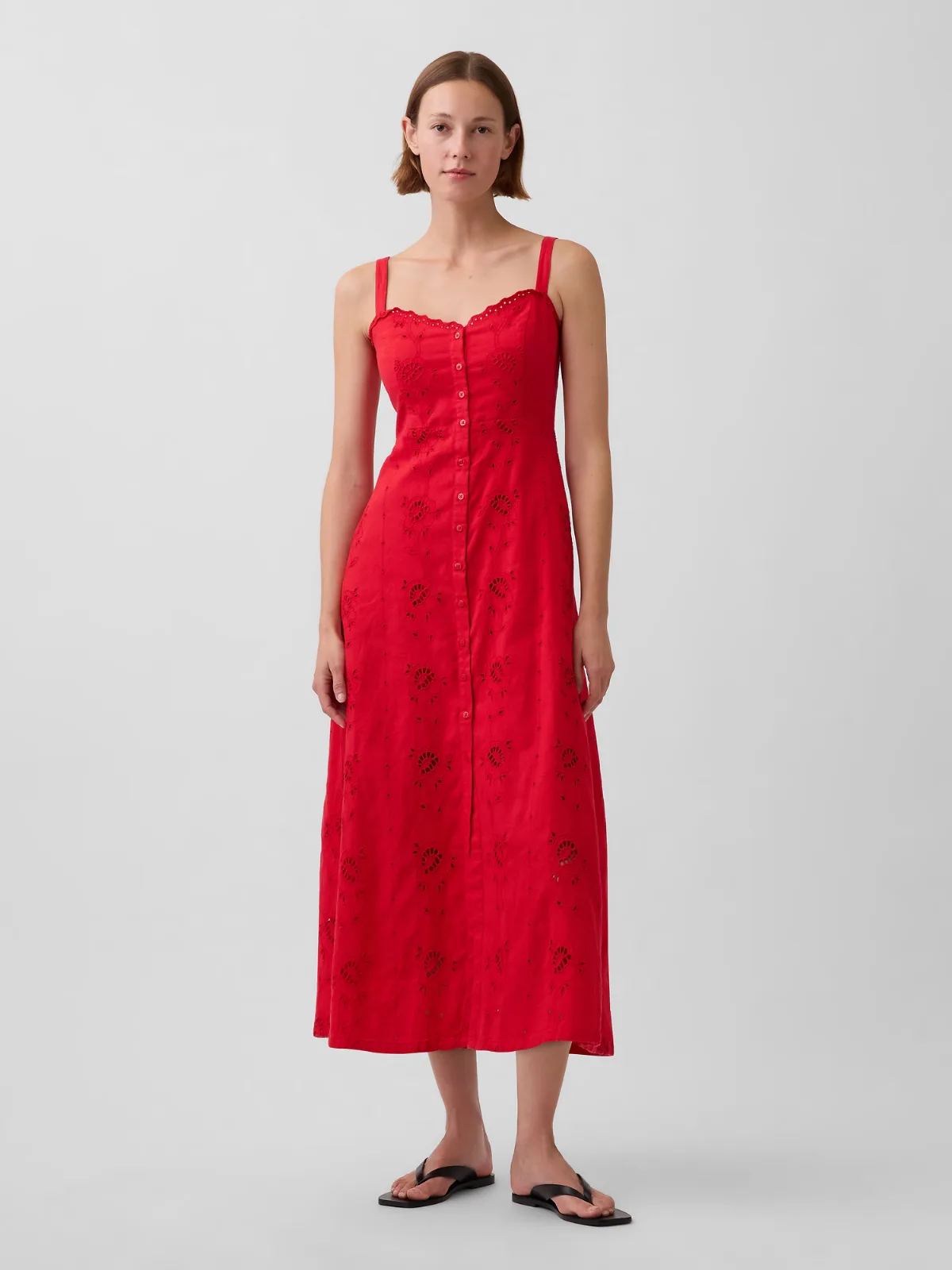 Linen-Blend Embroidered Cami Maxi Dress by Gap