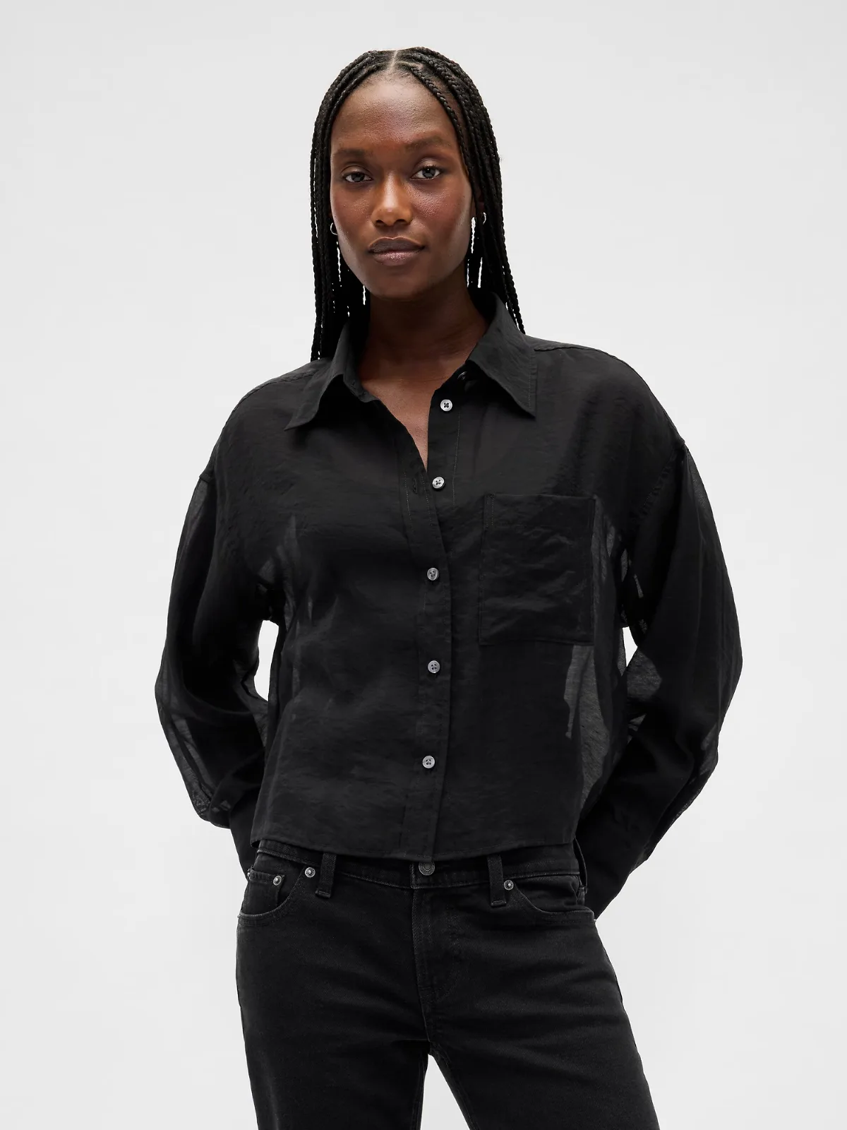 Sheer Straight-Hem Crop Shirt by Gap
