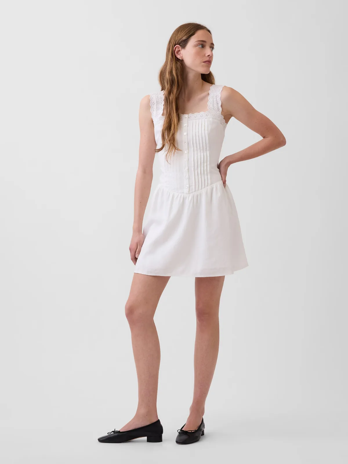 Pintuck Drop-Waist Mini Dress by Gap