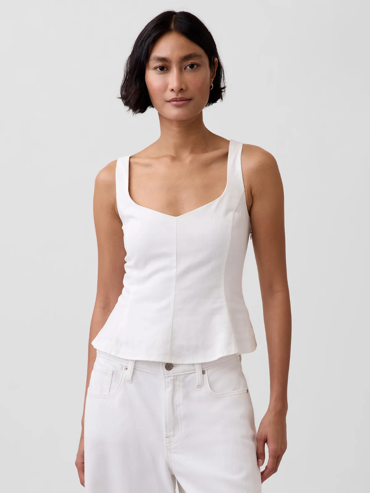 Linen-Blend Peplum Top by Gap